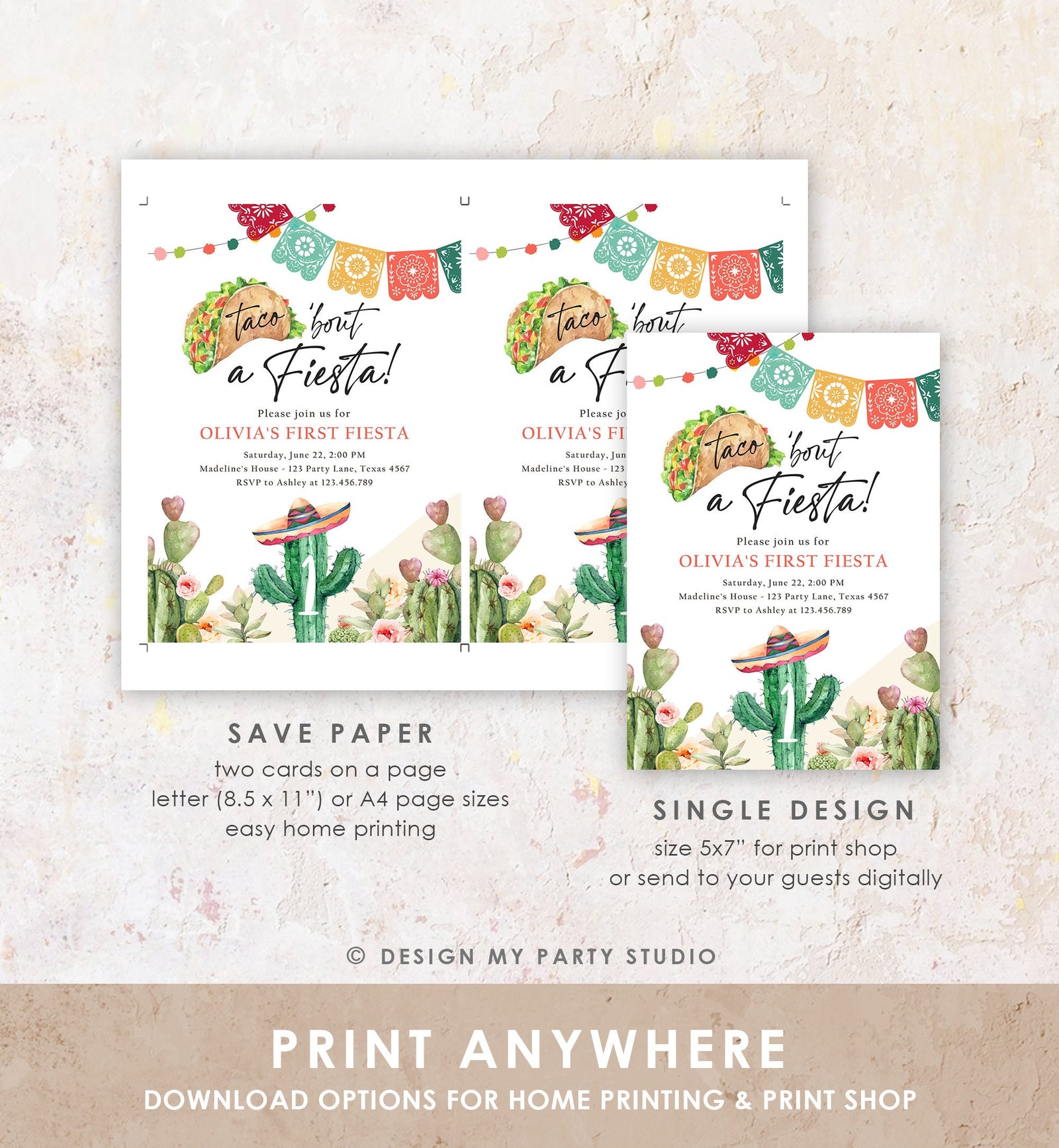 Editable Taco Bout a Fiesta Birthday Invitation Fiesta ANY AGE Cactus Mexican Party Cinco de Mayo Digital Download Template Printable 0404
