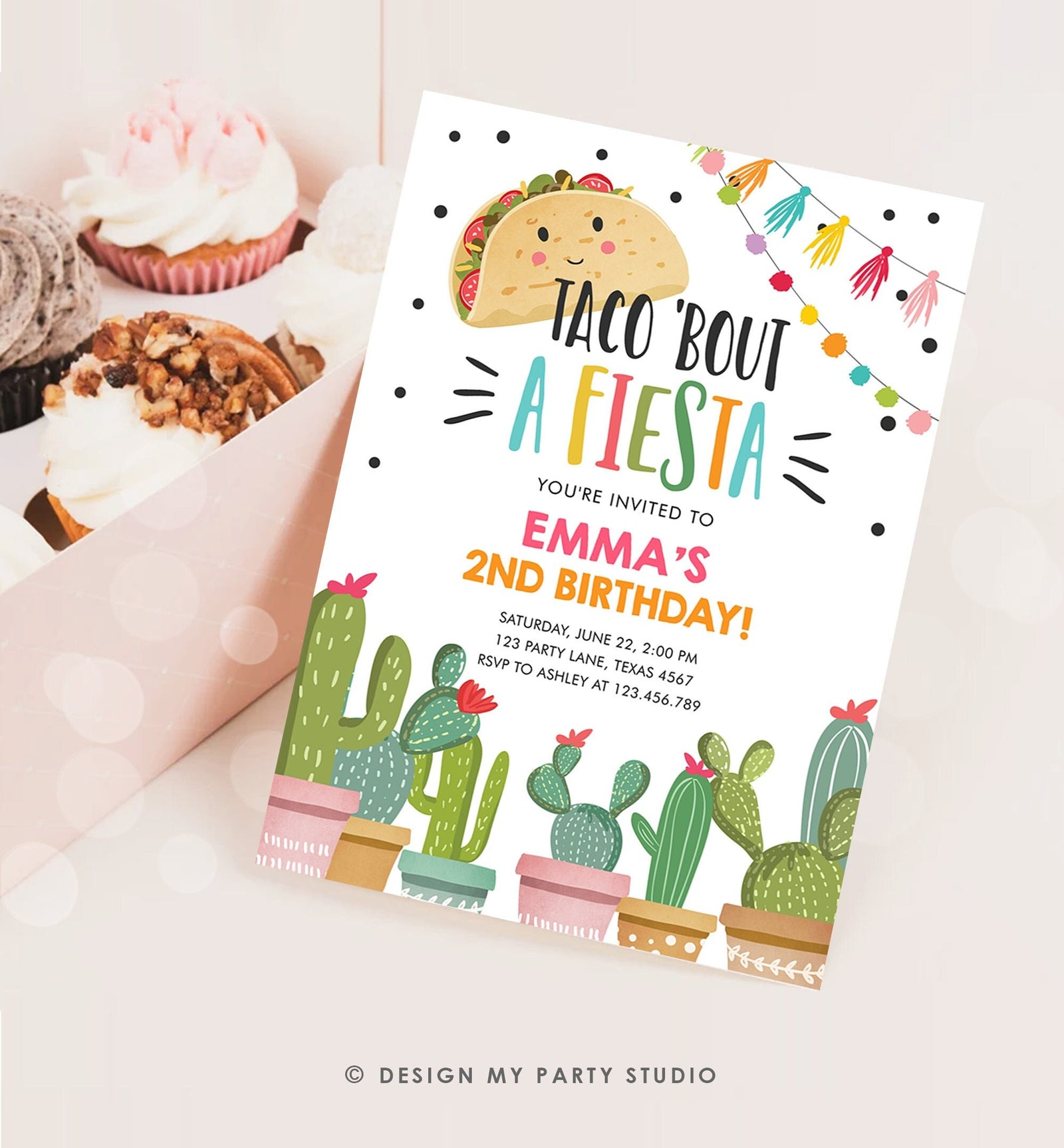 Editable Taco Bout a Fiesta Birthday Invitation Girl Pink Cactus Party Mexican Cinco de Mayo Digital Download Template Printable 0254