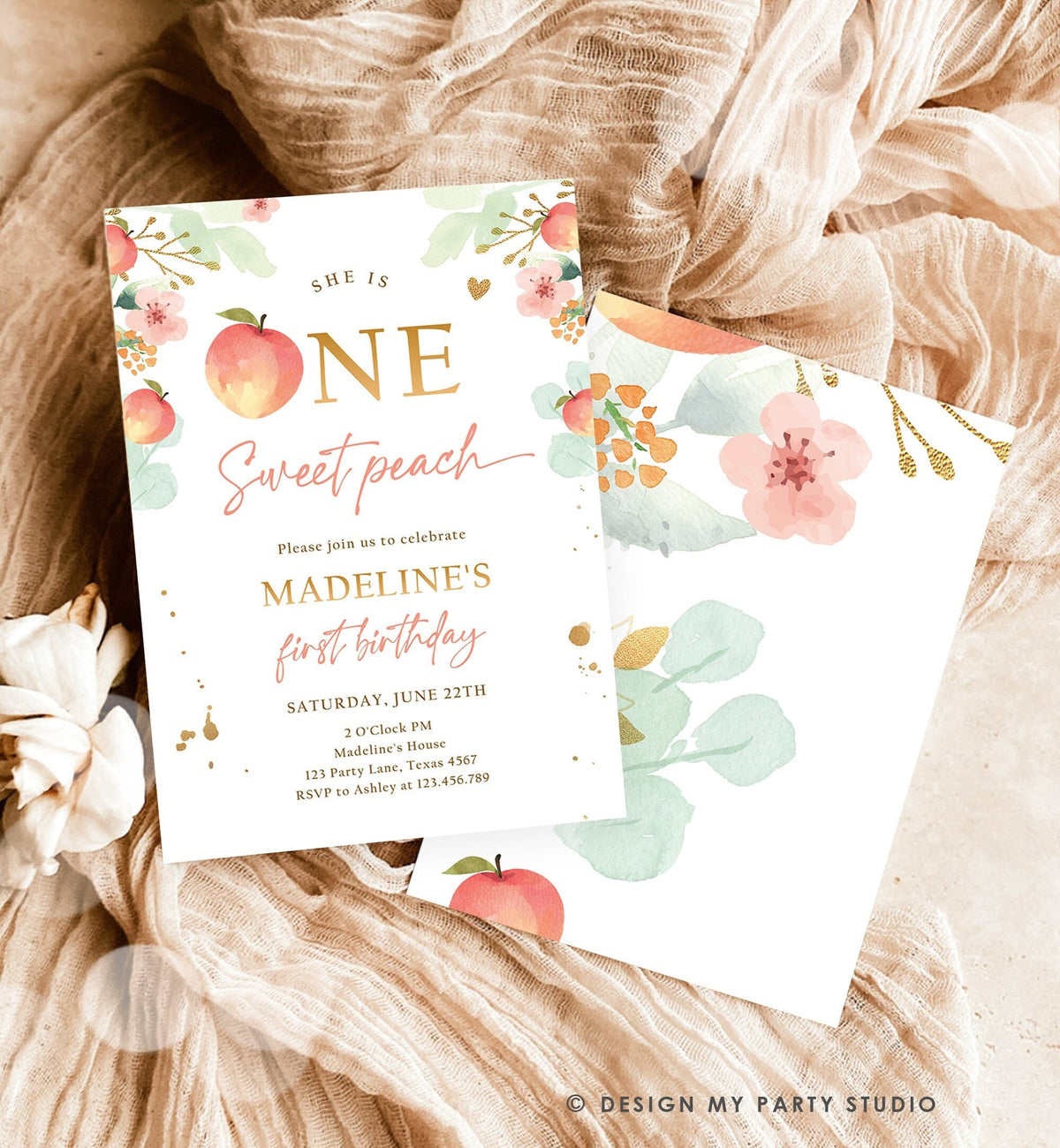 Editable One Sweet Peach First Birthday Invitation 1st Birthday Sweet Peach Girl Boho Peaches Digital Download Evite Template Printable 0401