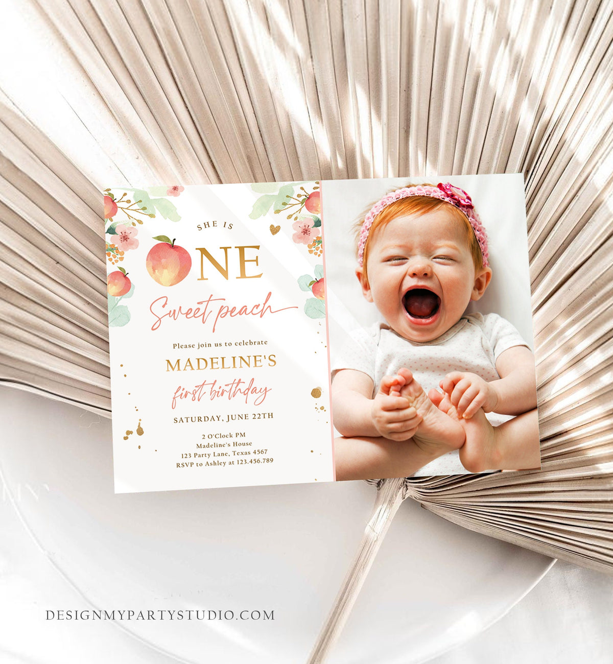 Editable One Sweet Peach First Birthday Invitation 1st Birthday Sweet Peach Girl Boho Peaches Digital Download Evite Template Printable 0401