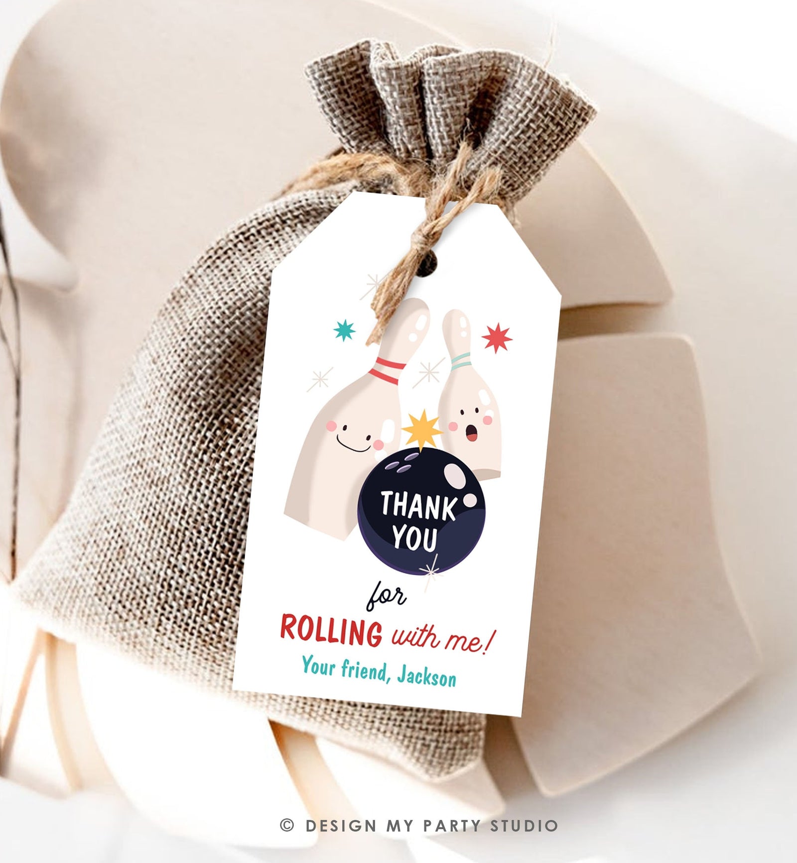 Editable Bowling Favor tags Bowling Party Boy Bowling Thank you tags Label tags Rolling With Me Labels Bowling Birthday Template Corjl 0505