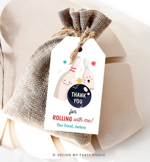 Editable Bowling Favor tags Bowling Party Boy Bowling Thank you tags Label tags Rolling With Me Labels Bowling Birthday Template Corjl 0505