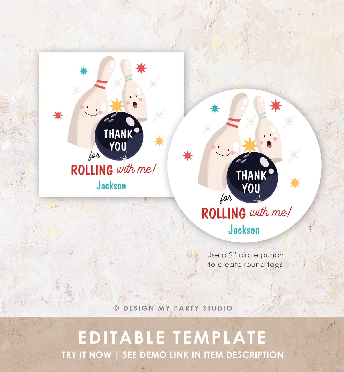 Editable Bowling Favor tag Bowling Party Boy Bowling Thank you tag Label Sticker Rolling With Me Bowling Birthday Digital Download 0505