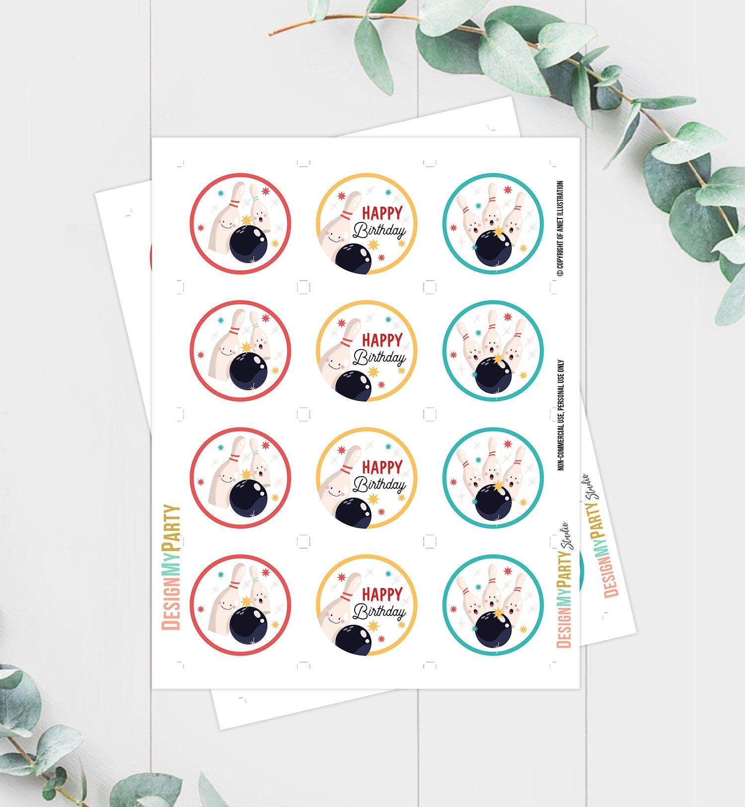 Bowling Party Cupcake Toppers Bowling Birthday Party Decorations Boy Stickers Tags Strike Up Some Fun Digital Download Printable0505