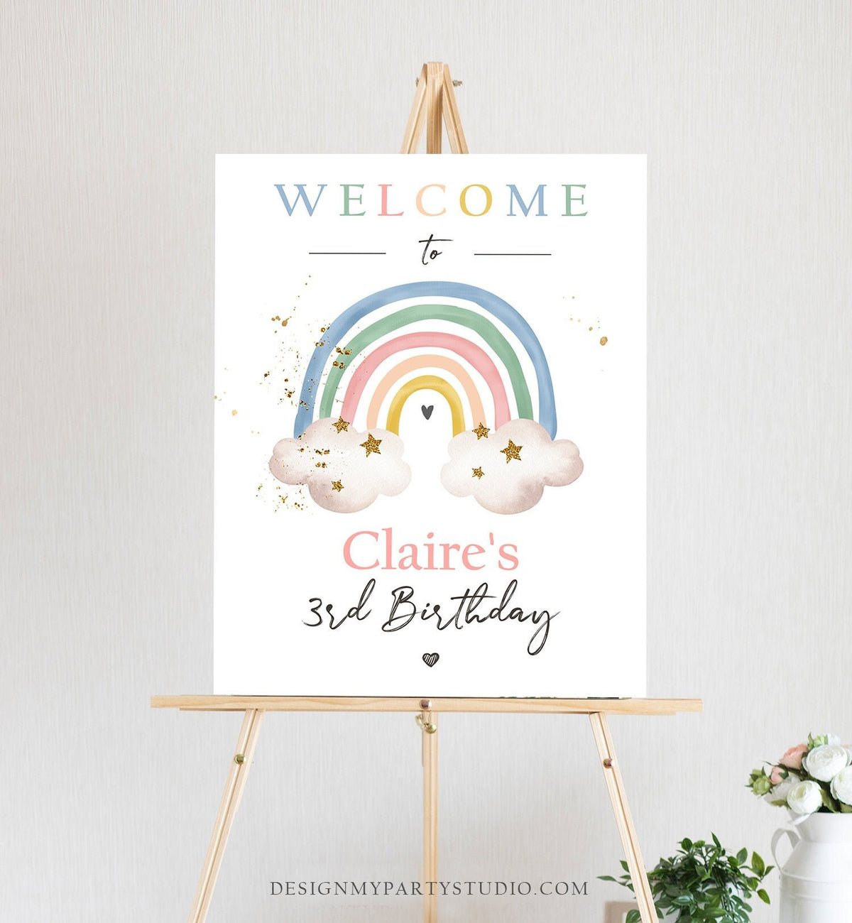 Editable Rainbow Welcome Sign Rainbow Birthday Modern Earth Tones Boho Birthday Sign Welcome Shower Sign Girl Template PRINTABLE Corjl 0387