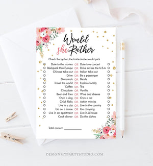 Editable Would She Rather Bridal Shower Game Wedding Shower Activity Floral Pink Gold Confetti Party Download Corjl Printable 0030 0318