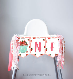 Strawberry High Chair Banner Berry First Birthday Girl 1st Strawberry Garland High Chair Banner ONE Fruit Party Decor PRINTABLE Digital 0506