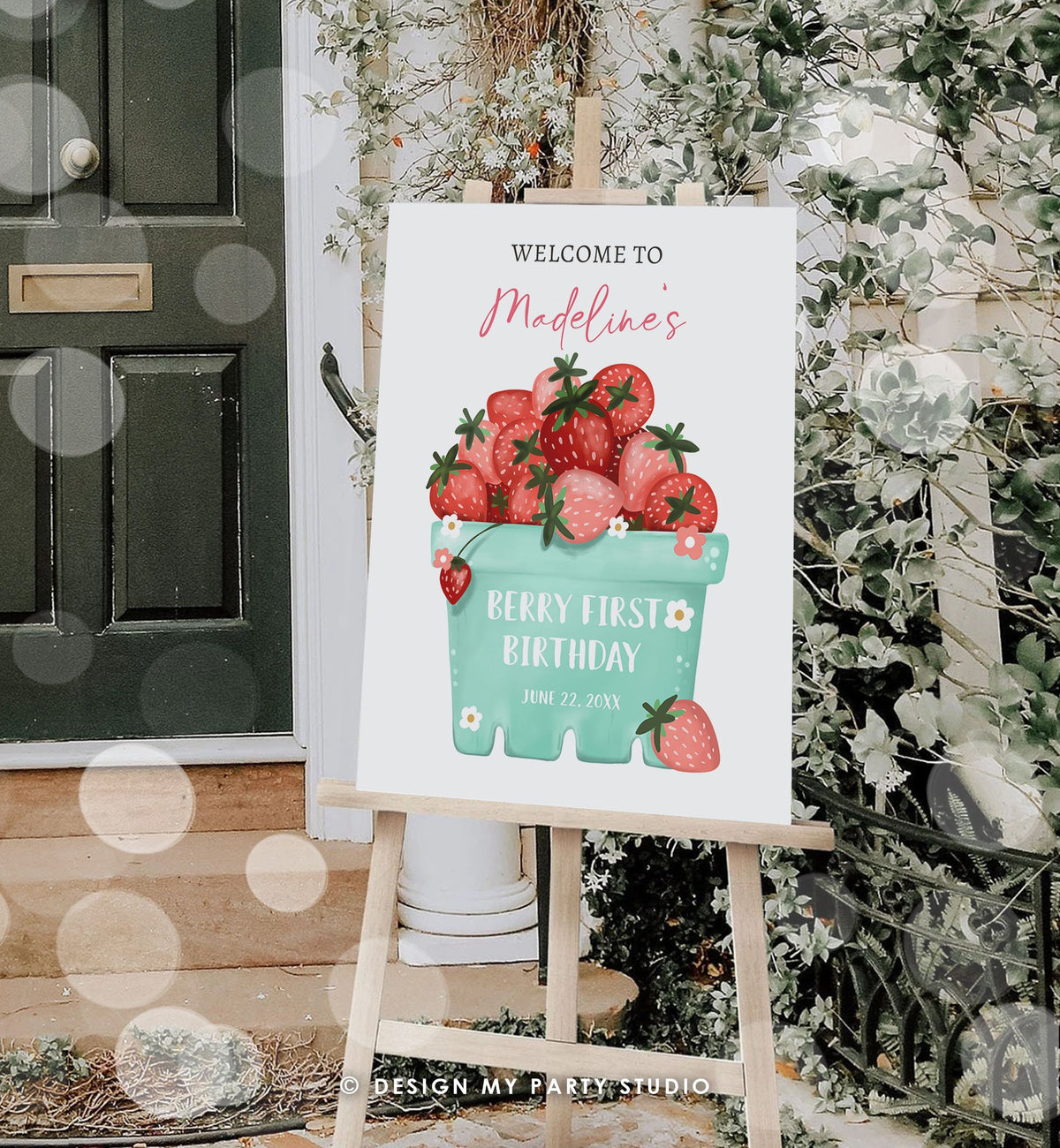 Editable Strawberry Welcome Sign Strawberry Birthday Party Farmers Market Girl Berry First Berry Sweet Digital Template Printable 0506