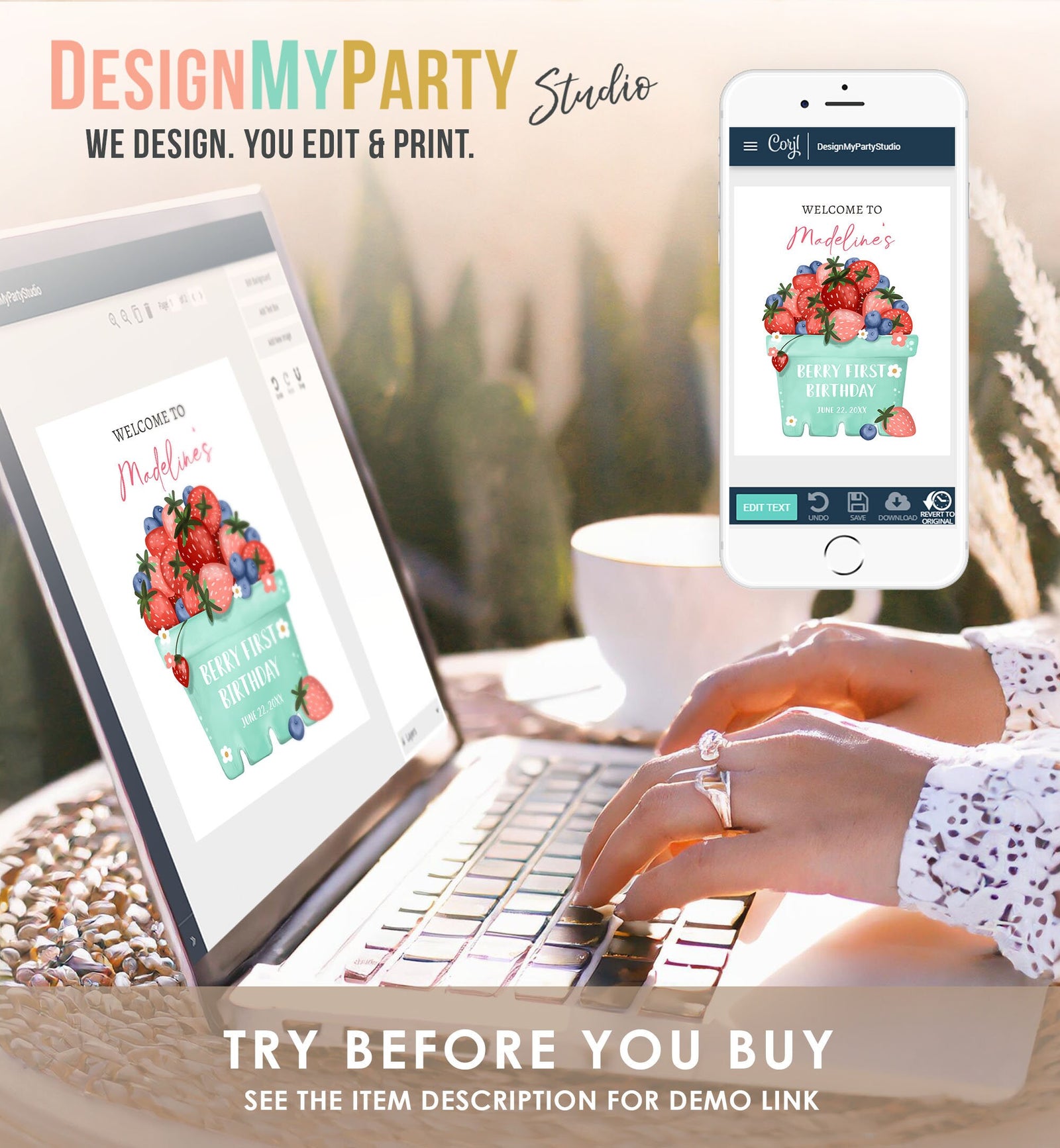 Editable Berry First Birthday Welcome Sign Strawberry Blueberry Party Welcome Farmers Market Berry Sweet Digital Template Printable 0506