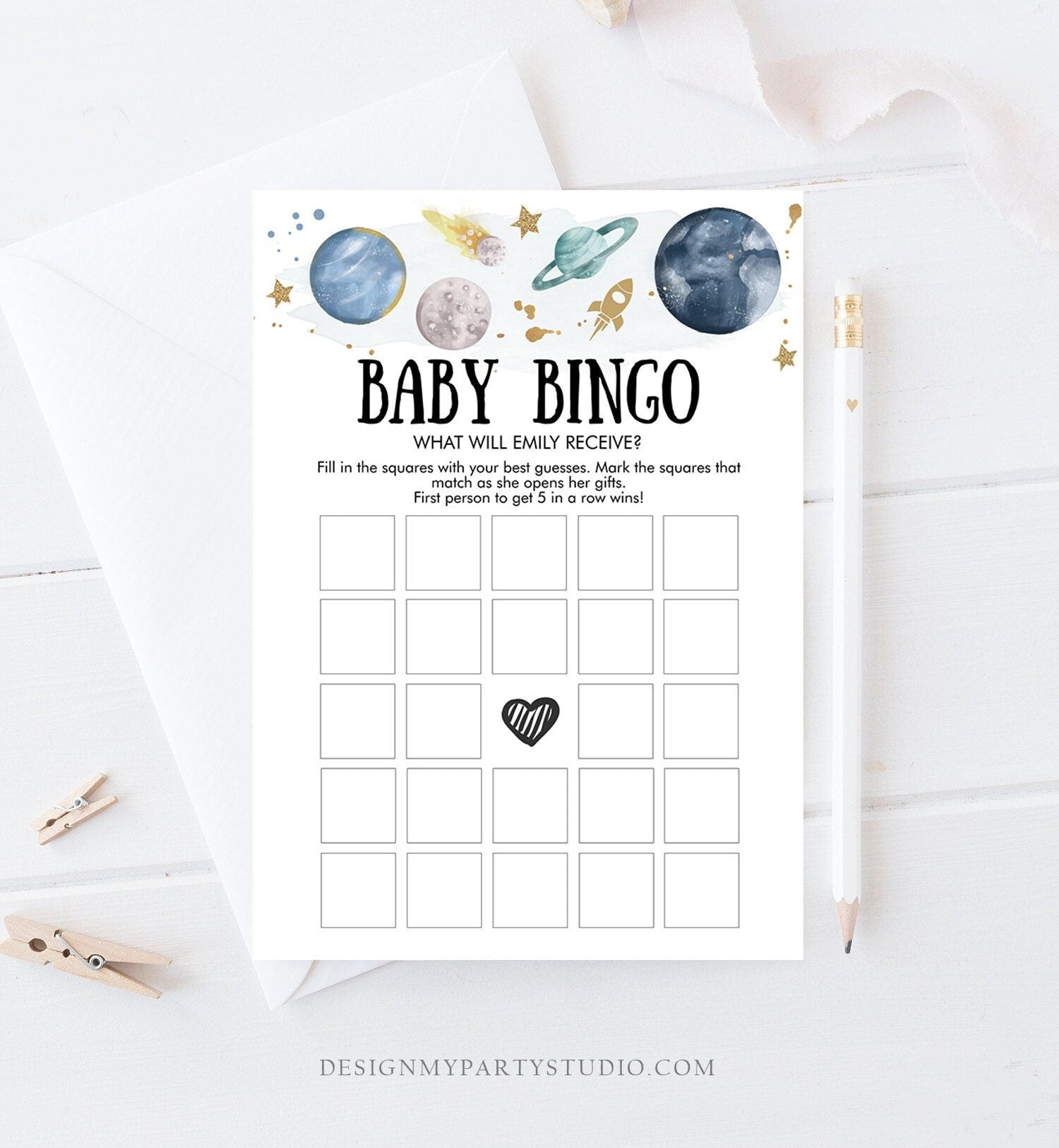 Editable Baby Bingo Space Baby Shower Game Outer Space Planets Houston Boy Rocket Neutral Shower Activity Digital Template Printable 0357