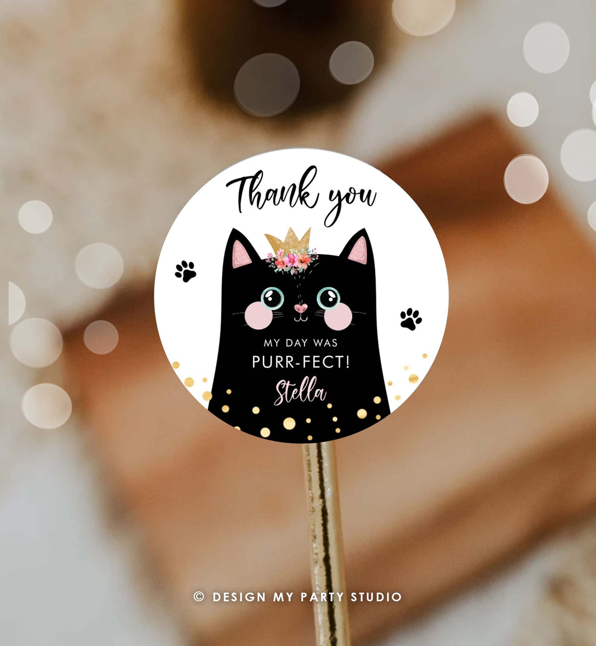 Editable Kitten Party Favor Tags Kitty Birthday Thank you Tags Round Cat Party Gift tags Girl Pink Purr-fect Digital Template Printable 0381