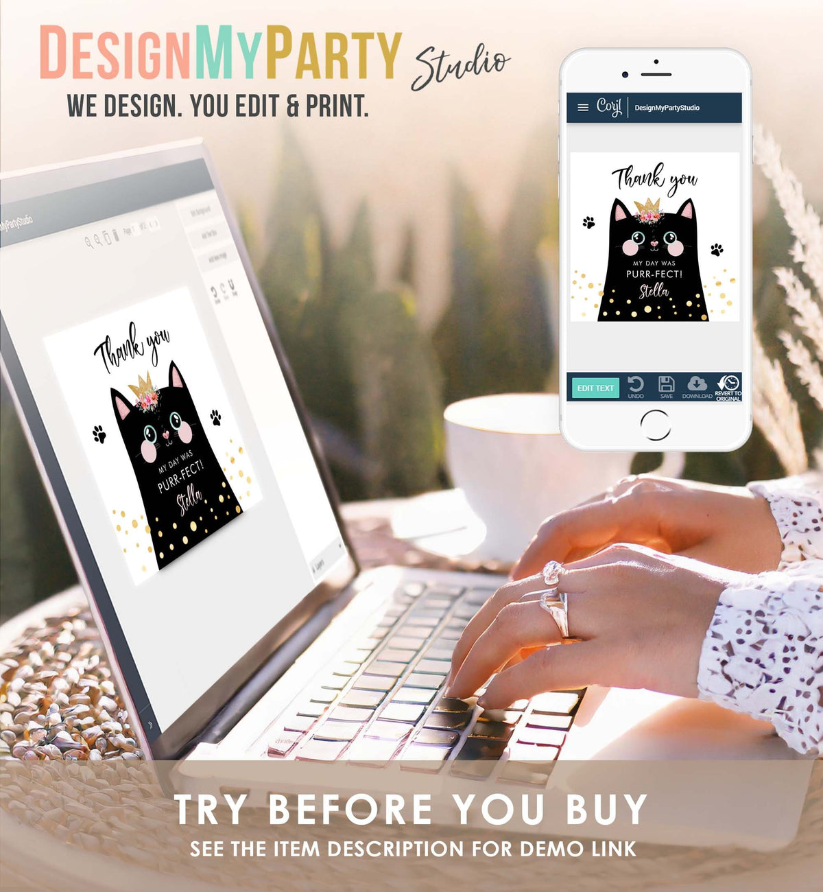 Editable Kitten Party Favor Tags Kitty Birthday Thank you Tags Round Cat Party Gift tags Girl Pink Purr-fect Digital Template Printable 0381