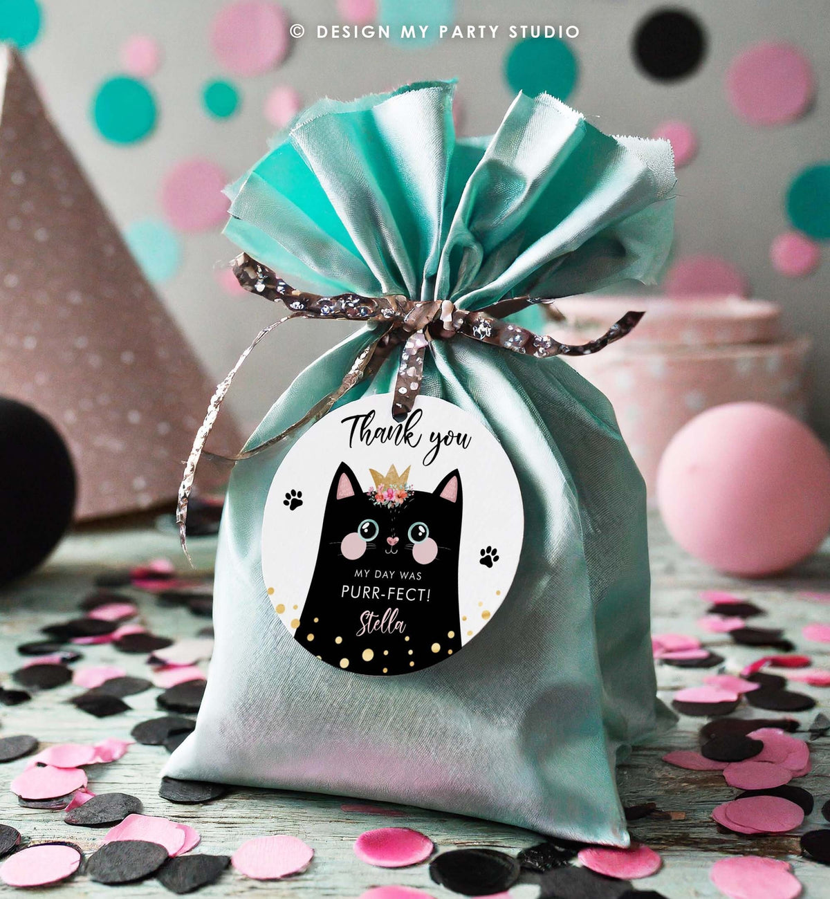 Editable Kitten Party Favor Tags Kitty Birthday Thank you Tags Round Cat Party Gift tags Girl Pink Purr-fect Digital Template Printable 0381