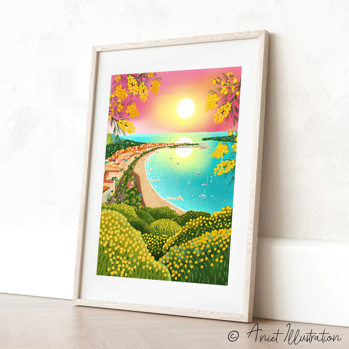 France Art Print Tropical Beach Wall Art Cannes Cote d&#39;Azur Provence Travel Art Print Home Decor Mimosa Housewarming Gift Travel Poster 0511