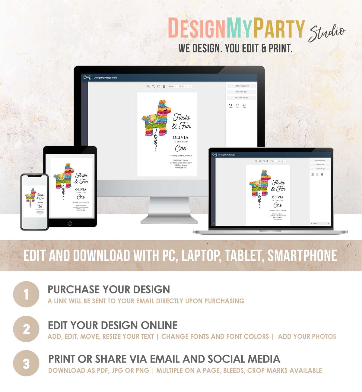 Editable Fiesta Invitation First Fiesta Birthday Mexican Piñata Invite Girl Kids Fiesta and Fun Digital Download Template Printable 0500