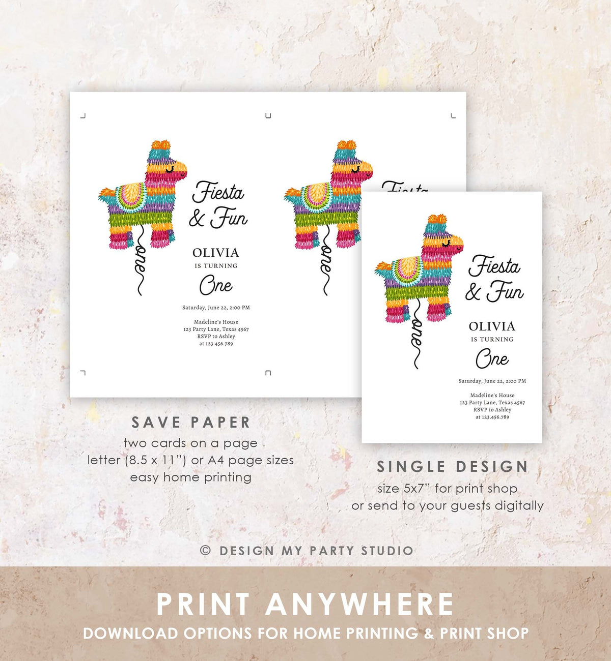 Editable Fiesta Invitation First Fiesta Birthday Mexican Piñata Invite Girl Kids Fiesta and Fun Digital Download Template Printable 0500