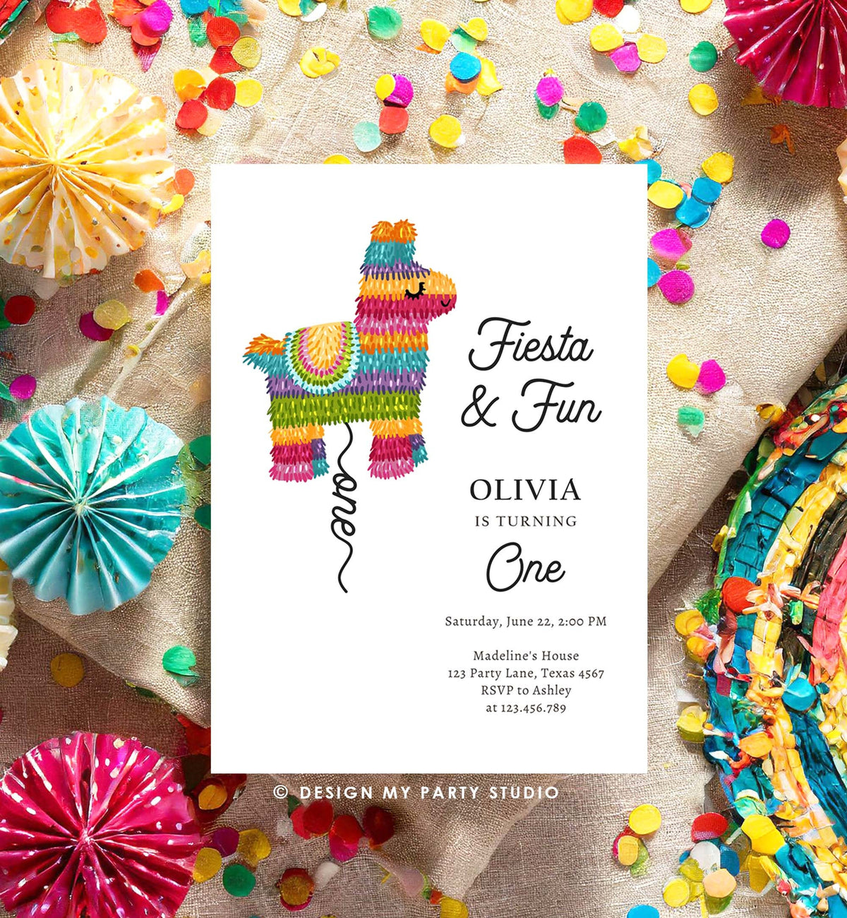 Editable Fiesta Invitation First Fiesta Birthday Mexican Piñata Invite Girl Kids Fiesta and Fun Digital Download Template Printable 0500