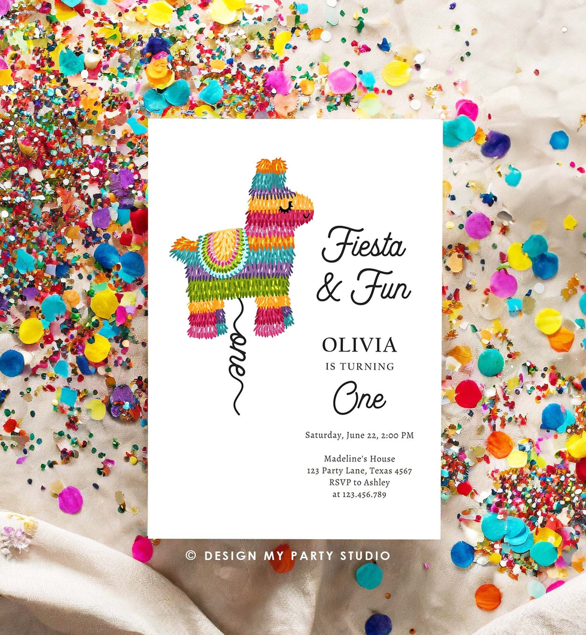 Editable Fiesta Invitation First Fiesta Birthday Mexican Piñata Invite Girl Kids Fiesta and Fun Digital Download Template Printable 0500