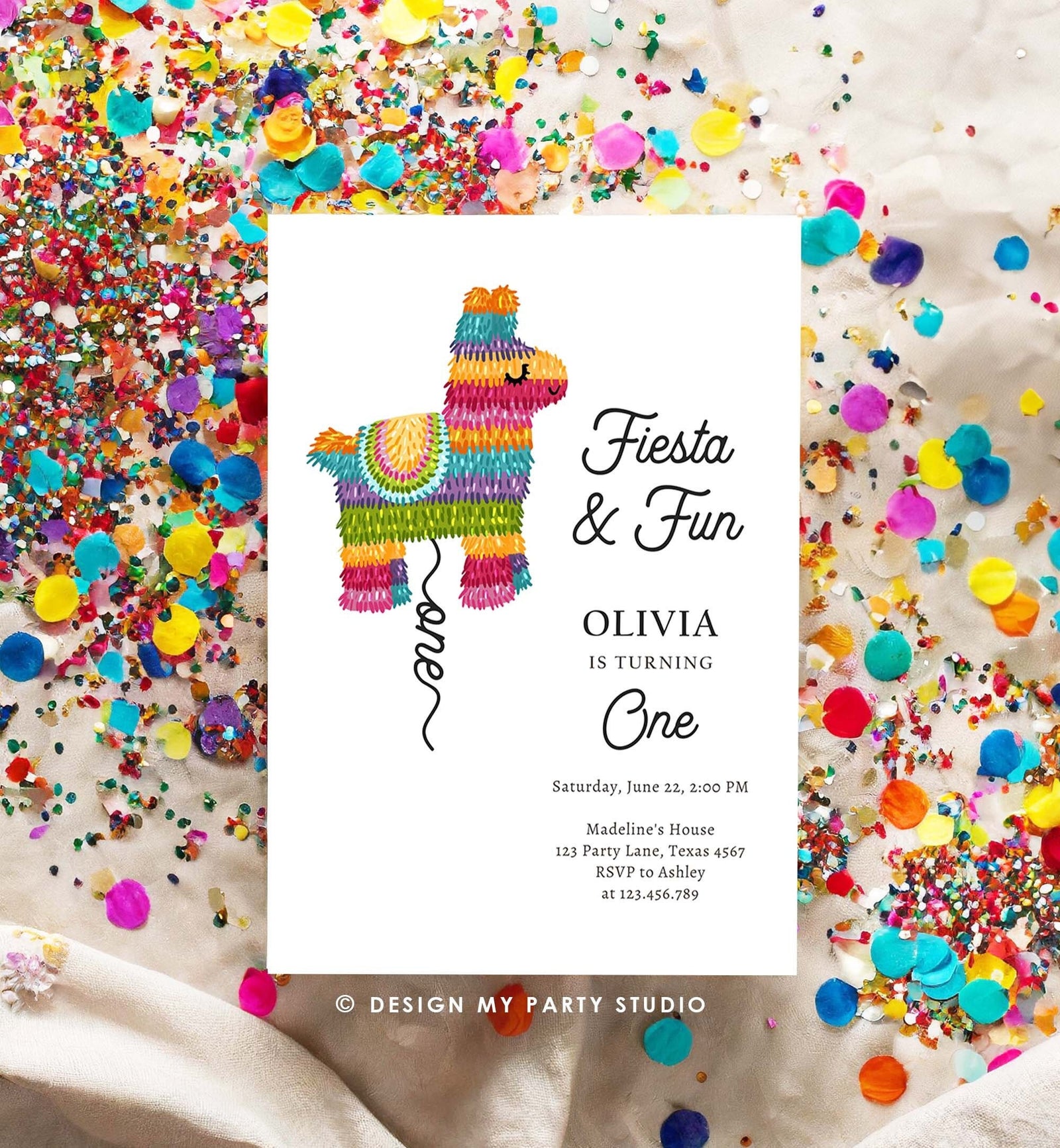 Editable Fiesta Invitation First Fiesta Birthday Mexican Piñata Invite Girl Kids Fiesta and Fun Digital Download Template Printable 0500