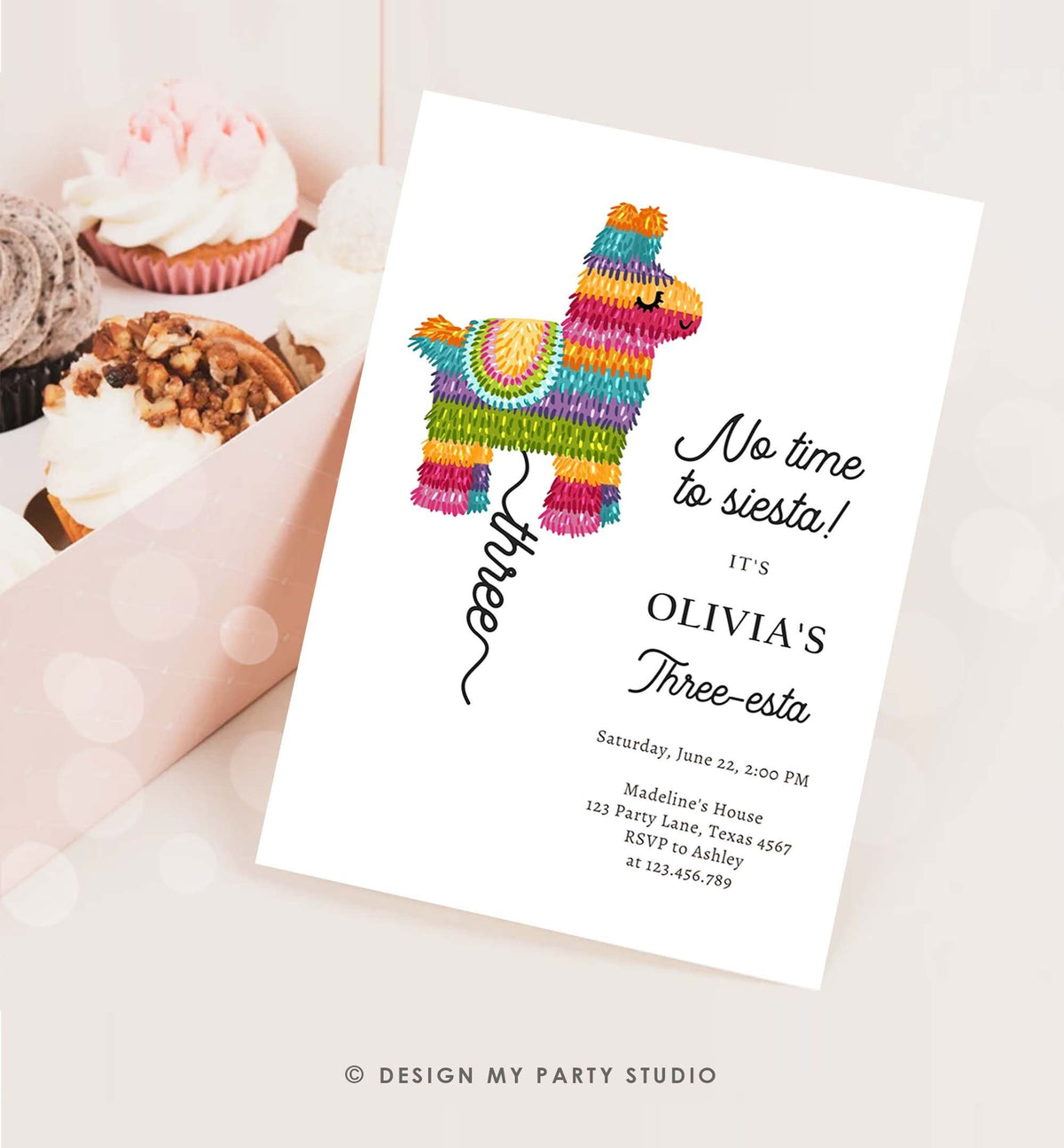 Editable Fiesta Invitation Three-esta Birthday Mexican Pinata Piñata Invite Girl Kids 3rd Siesta Printable Download Template Corjl 0500