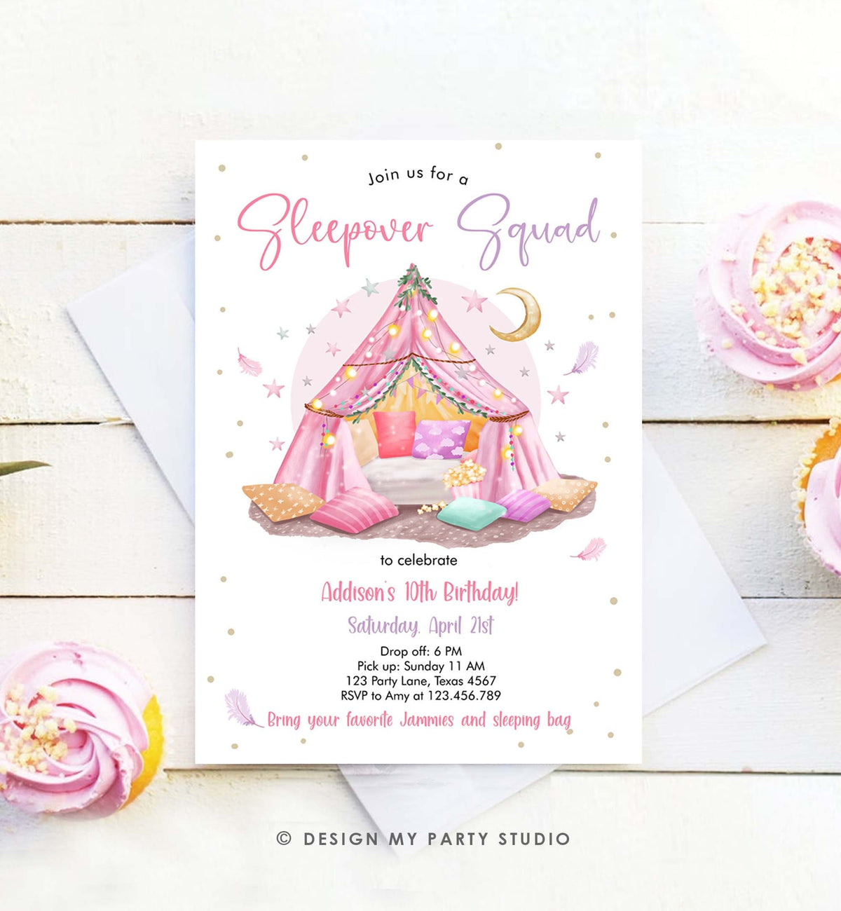 Editable Sleepover Squad Birthday Invitation Slumber Party Birthday Invite Pink Spa Tween Teen Girl Glamping Download Template Corjl 0499