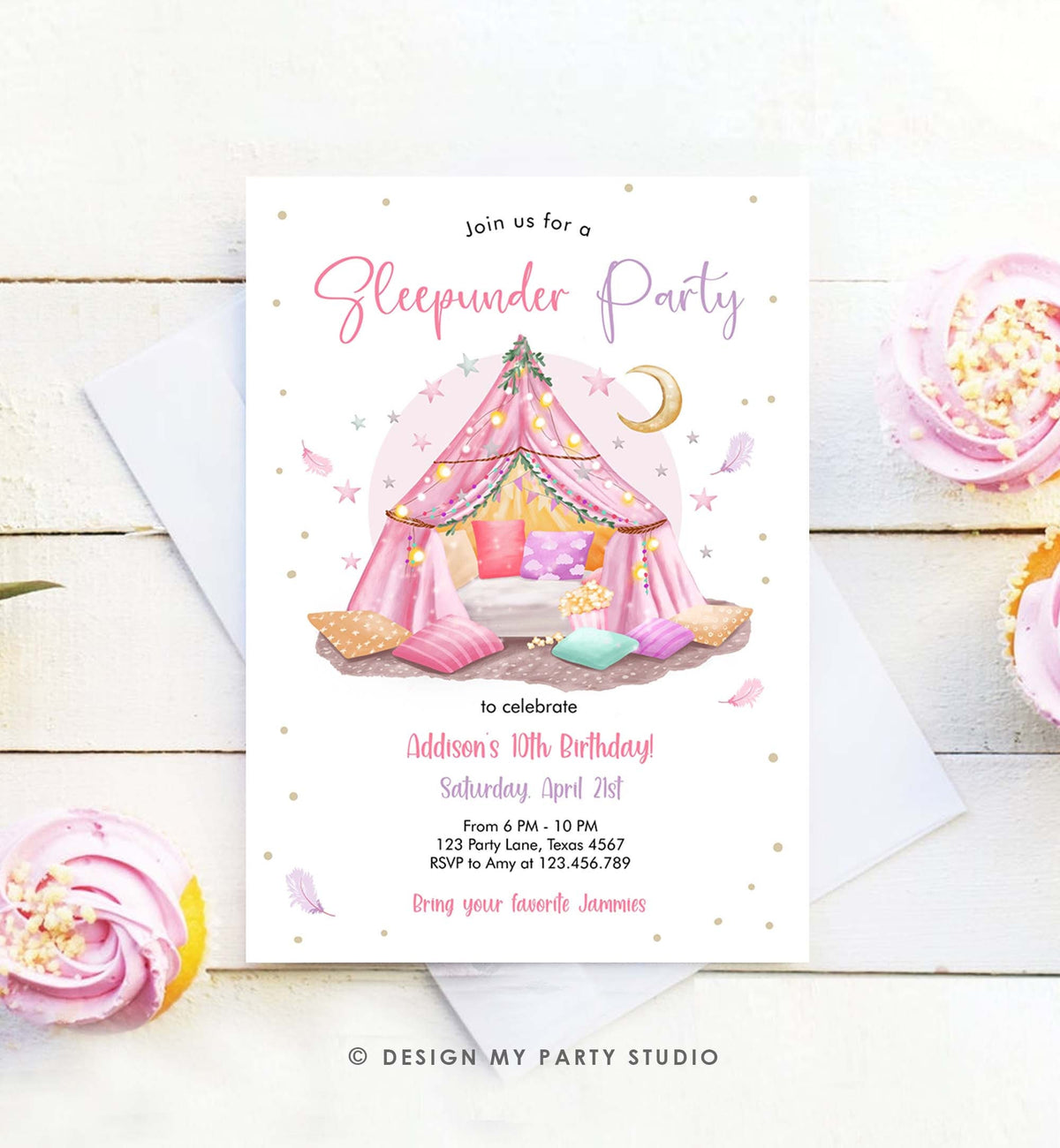 Editable Sleepunder Party Birthday Invitation Slumber Party Invite Pink Spa Tween Teen Glamping Movie Download Printable Template Corjl 0499