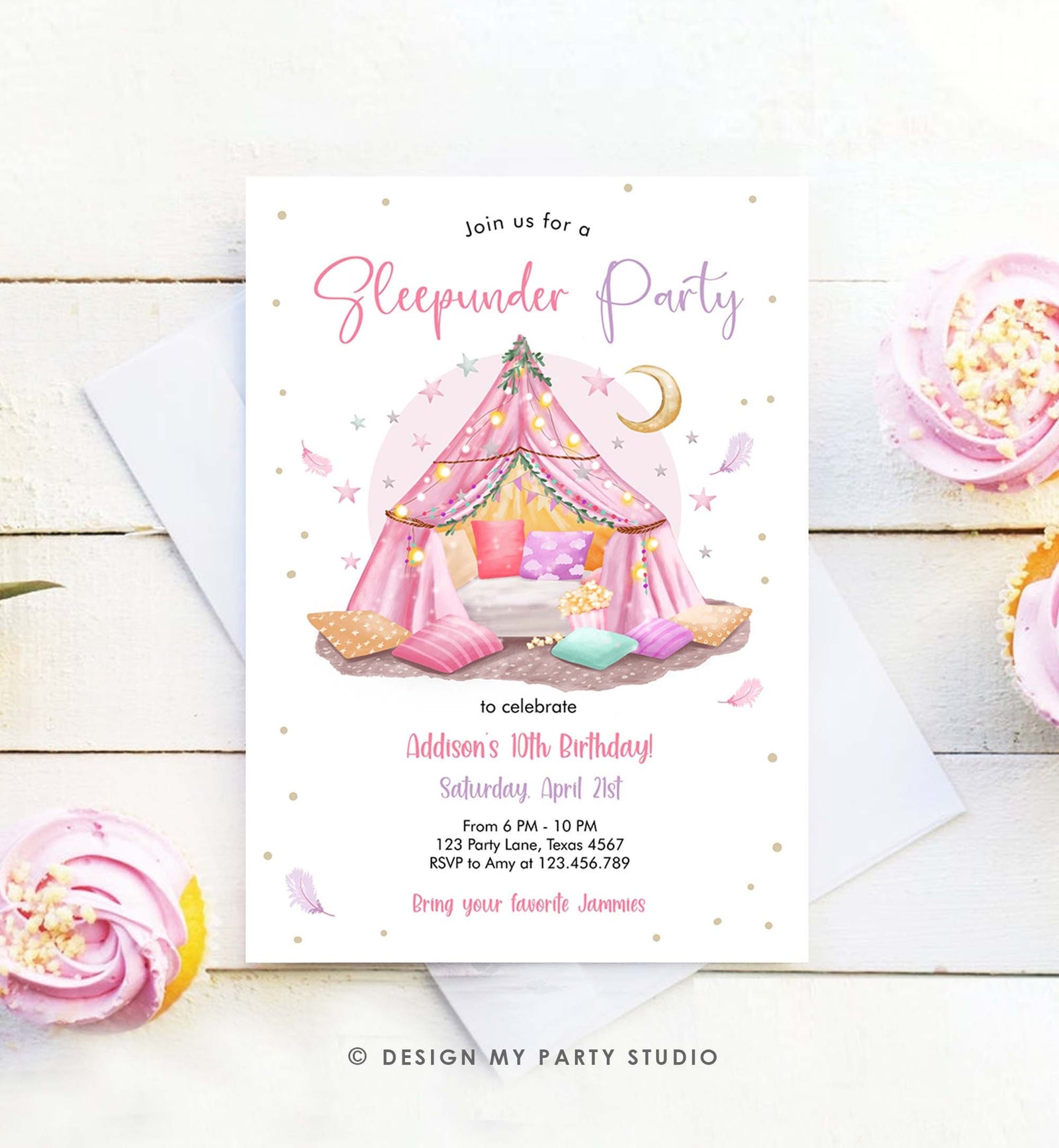 Editable Sleepunder Party Birthday Invitation Slumber Party Invite Pink Spa Tween Teen Glamping Movie Download Printable Template Corjl 0499