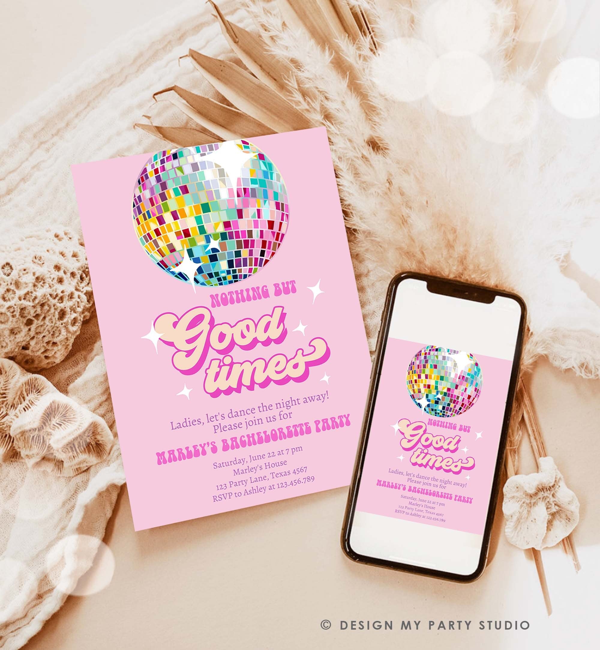 Editable Disco bachelorette party invitation Last Disco Bachelorette Invite Disco Ball Pink Digital Download Evite Template Printable 0501