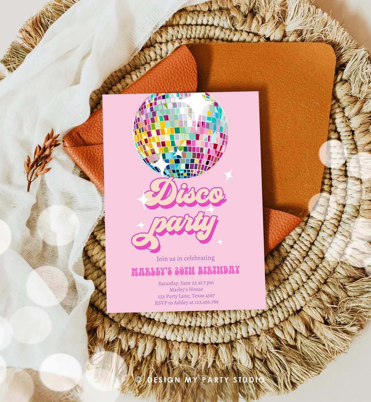 Editable Disco Birthday Party Invitation Disco Party Birthday Adult Let&#39;s Disco 70s Retro Pink Dance Digital Evite Template Printable 0501