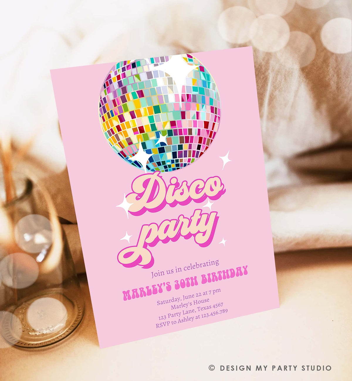 Editable Disco Birthday Party Invitation Disco Party Birthday Adult Let&#39;s Disco 70s Retro Pink Dance Digital Evite Template Printable 0501