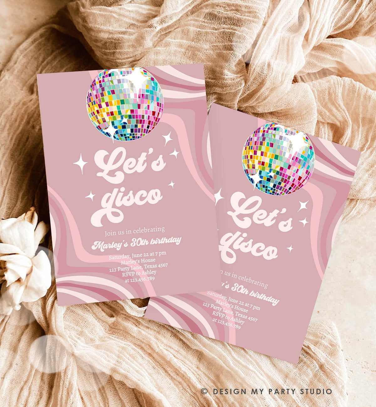 Editable Disco Birthday Party Invitation Disco Party Birthday Adult Let&#39;s Disco 70s Retro Groovy Dance Download Template Corjl Digital 0501