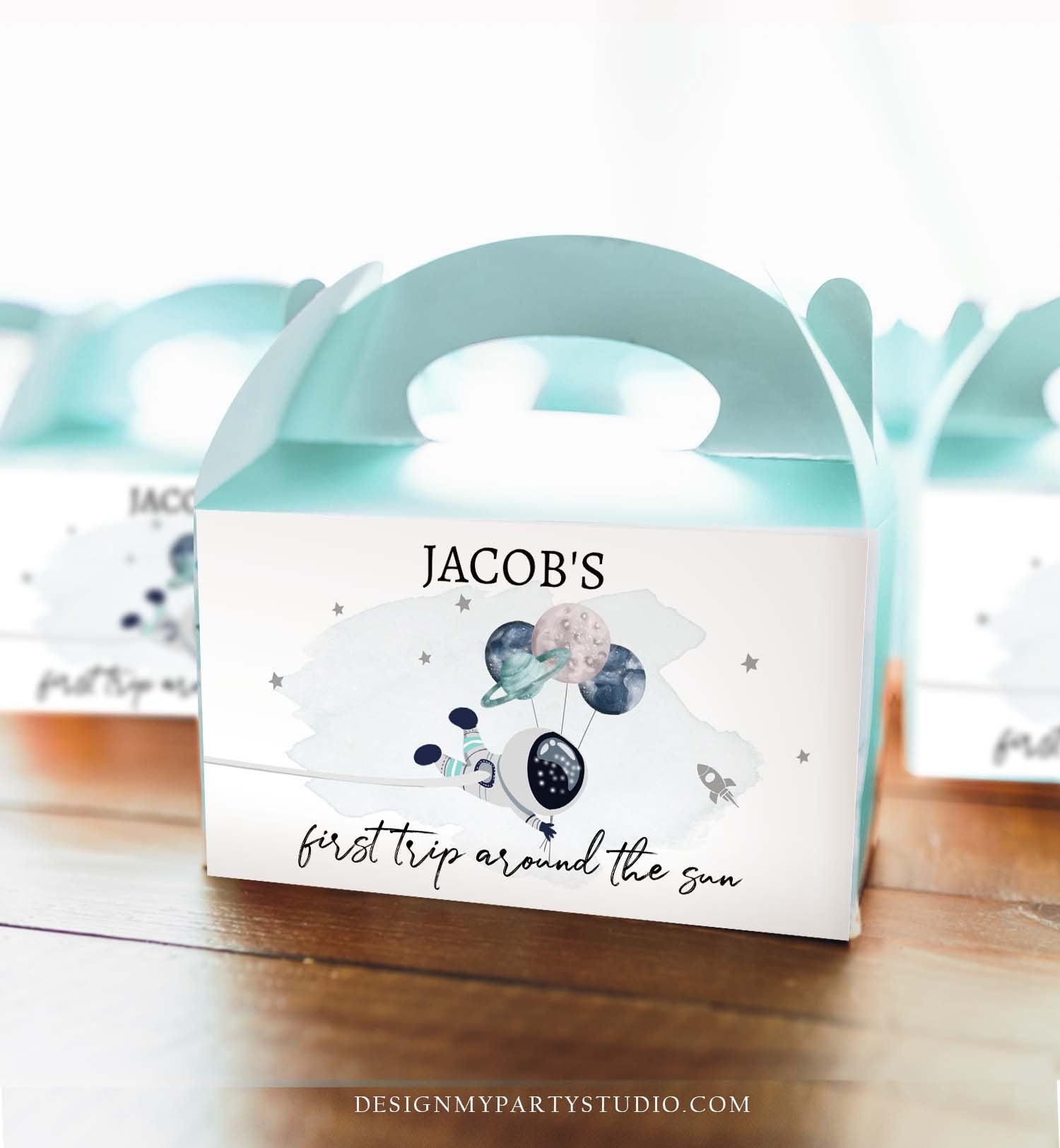 Editable Space Gable Box Label Outer Space Birthday Gift Box Labels First Trip Around the Sun Party Favors Digital Download Printable 0366