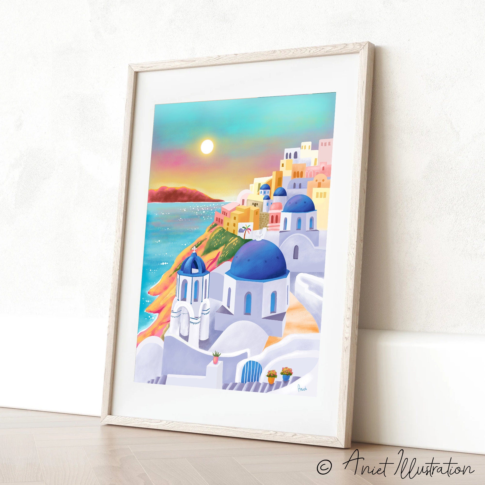 Santorini Art Print Greece Art Poster Santorini Wall Art Travel Print Europe Print Wall Decor Housewarming Gift Anniversary Travel 0511