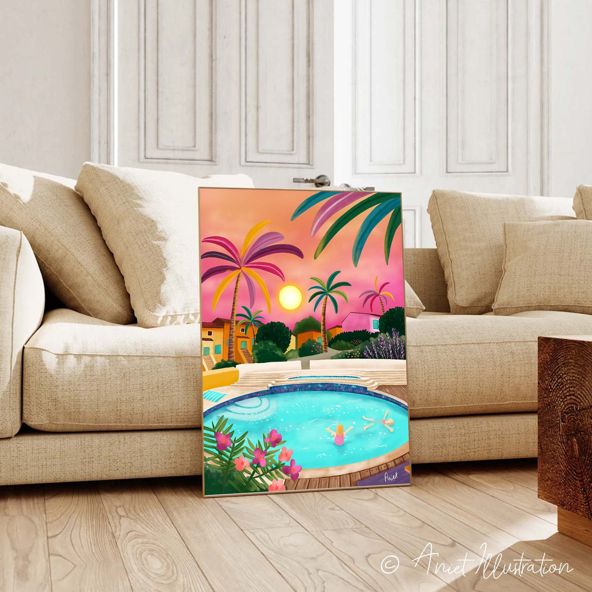 France Art Print Tropical Pool Wall Art Cannes Cote d&#39;Azur Print Provence Art Print Home Decor Summer France Housewarming Gift Travel poster 0511