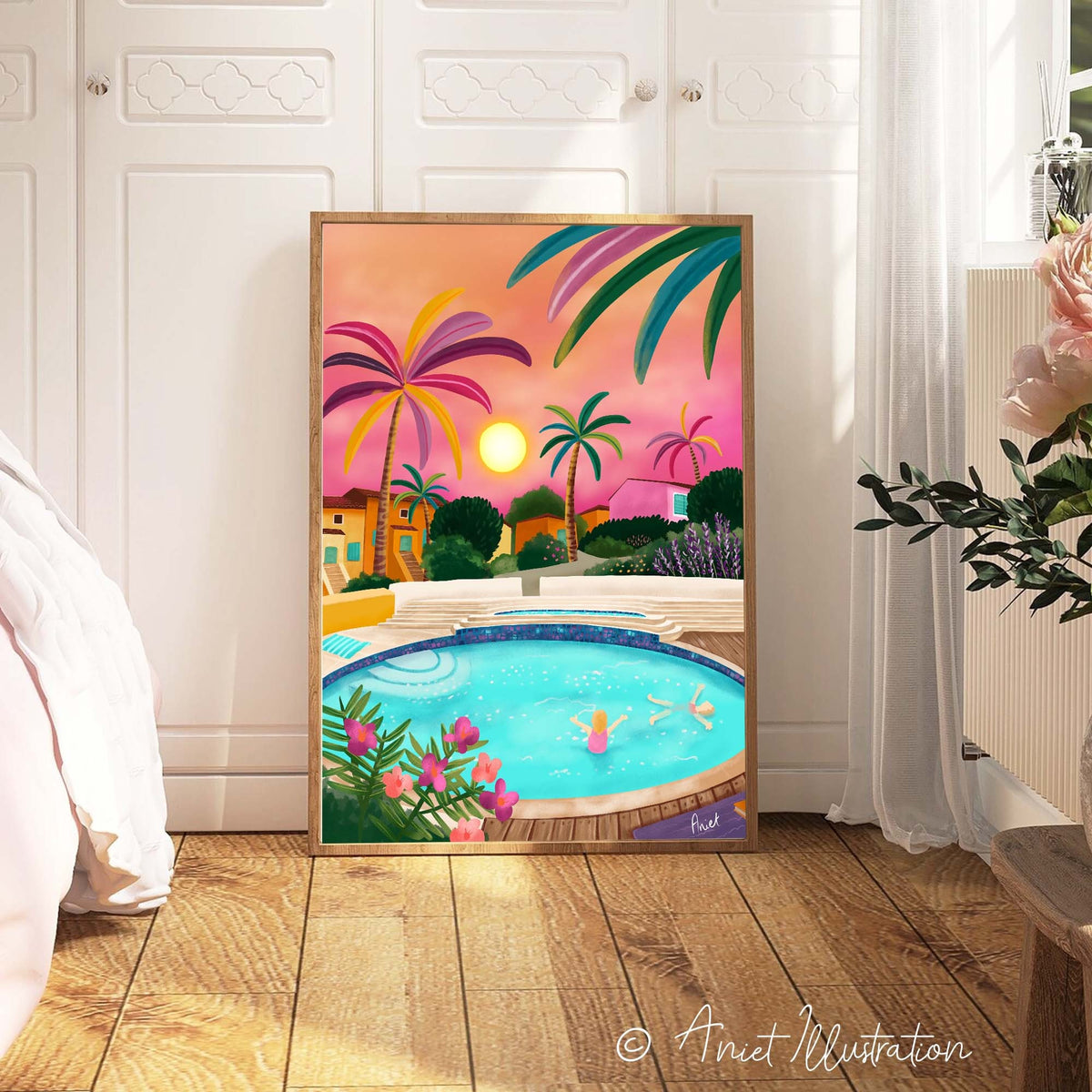 France Art Print Tropical Pool Wall Art Cannes Cote d&#39;Azur Print Provence Art Print Home Decor Summer France Housewarming Gift Travel poster 0511