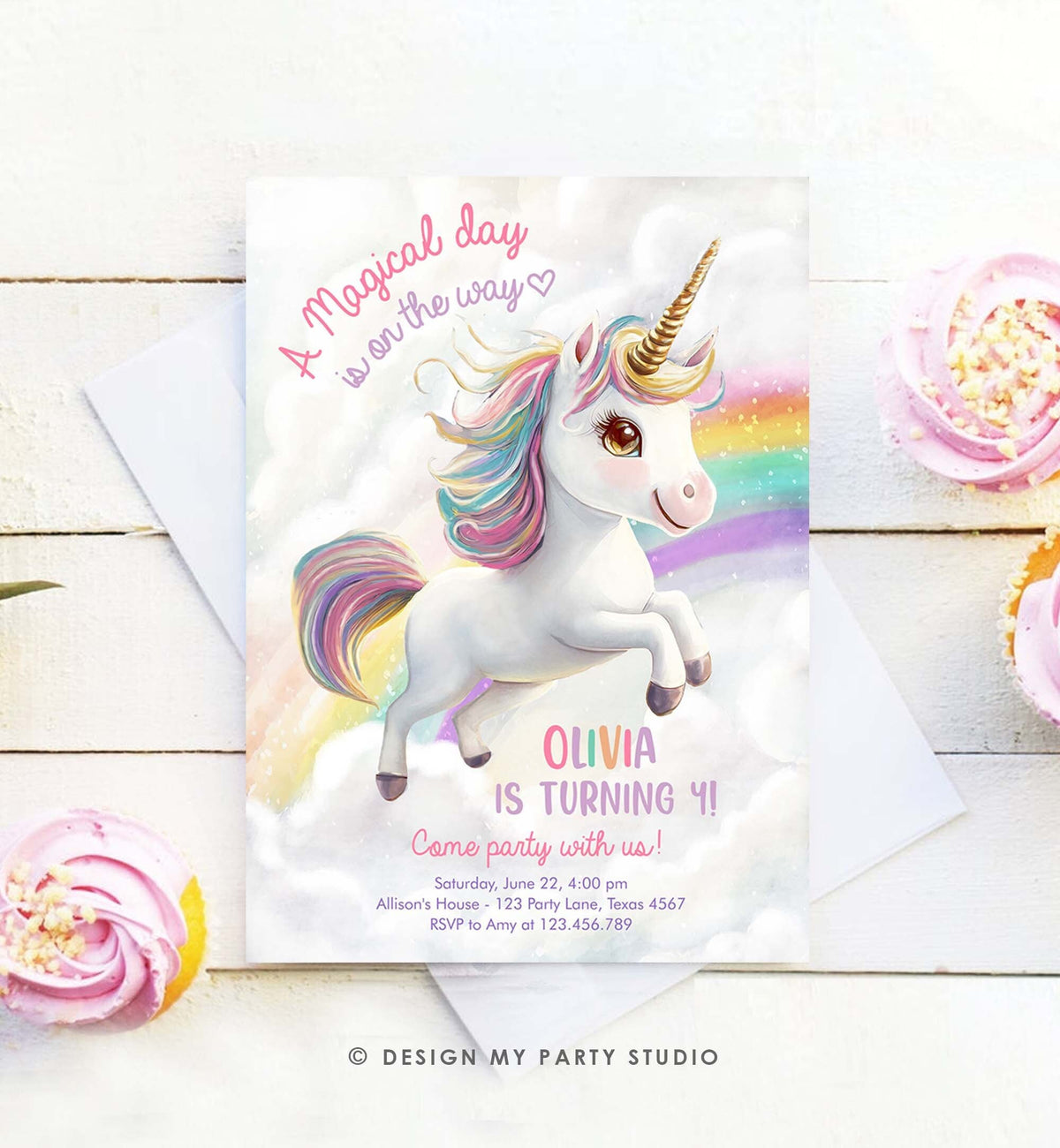 Editable Unicorn Birthday Invitation Magical Party Girl Pink Pastel First Unicorn Party Rainbow Digital Download Template Printable 0503