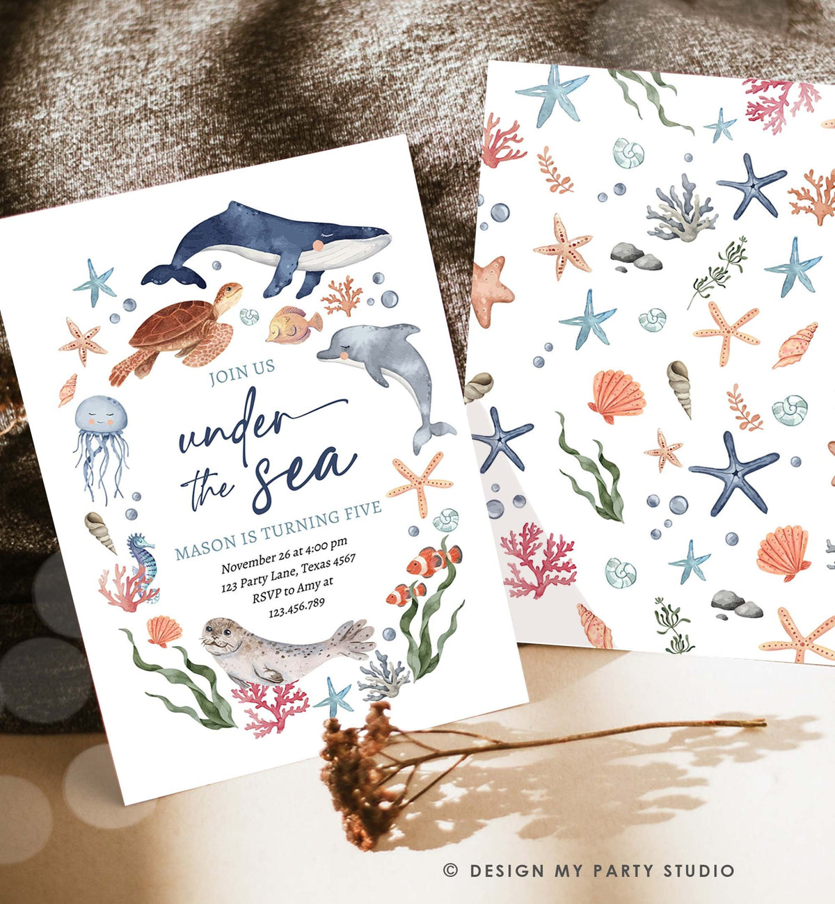 Editable Under The Sea Birthday Invitation Nautical Birthday Party Invite Kids Sea Life Ocean Animals Download Printable Corjl Template 0504