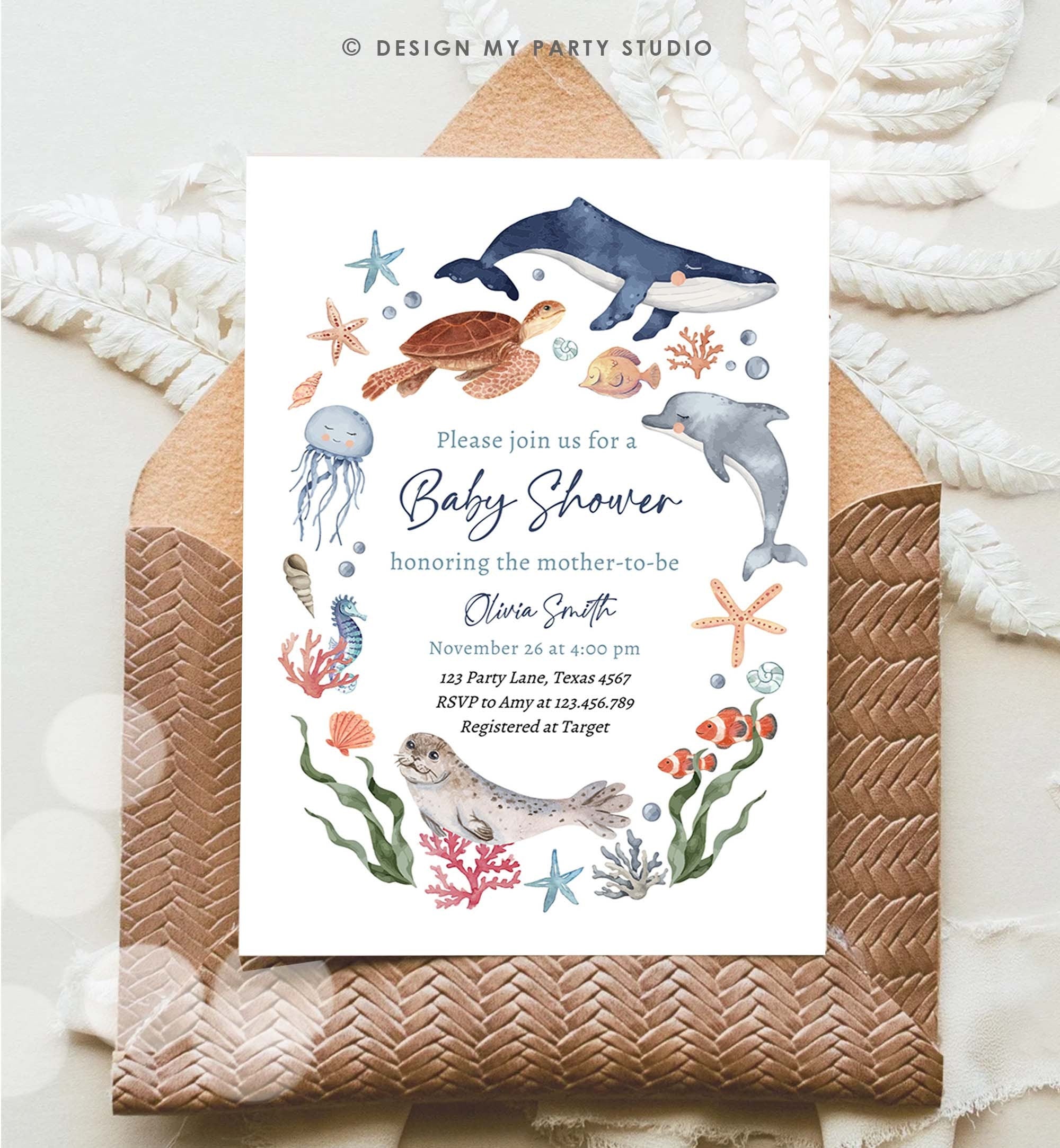 Editable Under The Sea Baby Shower Invitation Nautical Shower Invite Boy Sea Life Ocean Animals Digital Download Template Printable 0504