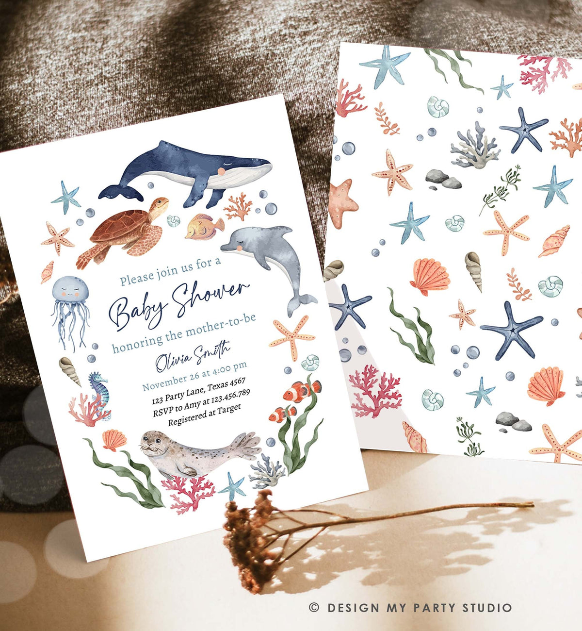 Editable Under The Sea Baby Shower Invitation Nautical Shower Invite Boy Sea Life Ocean Animals Digital Download Template Printable 0504