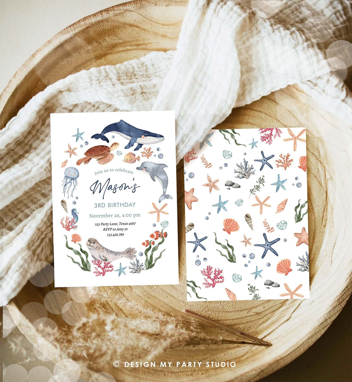 Editable Under The Sea Birthday Invitation Nautical Birthday Party Kids Sea Life Ocean Animals Digital Download Template Printable 0504