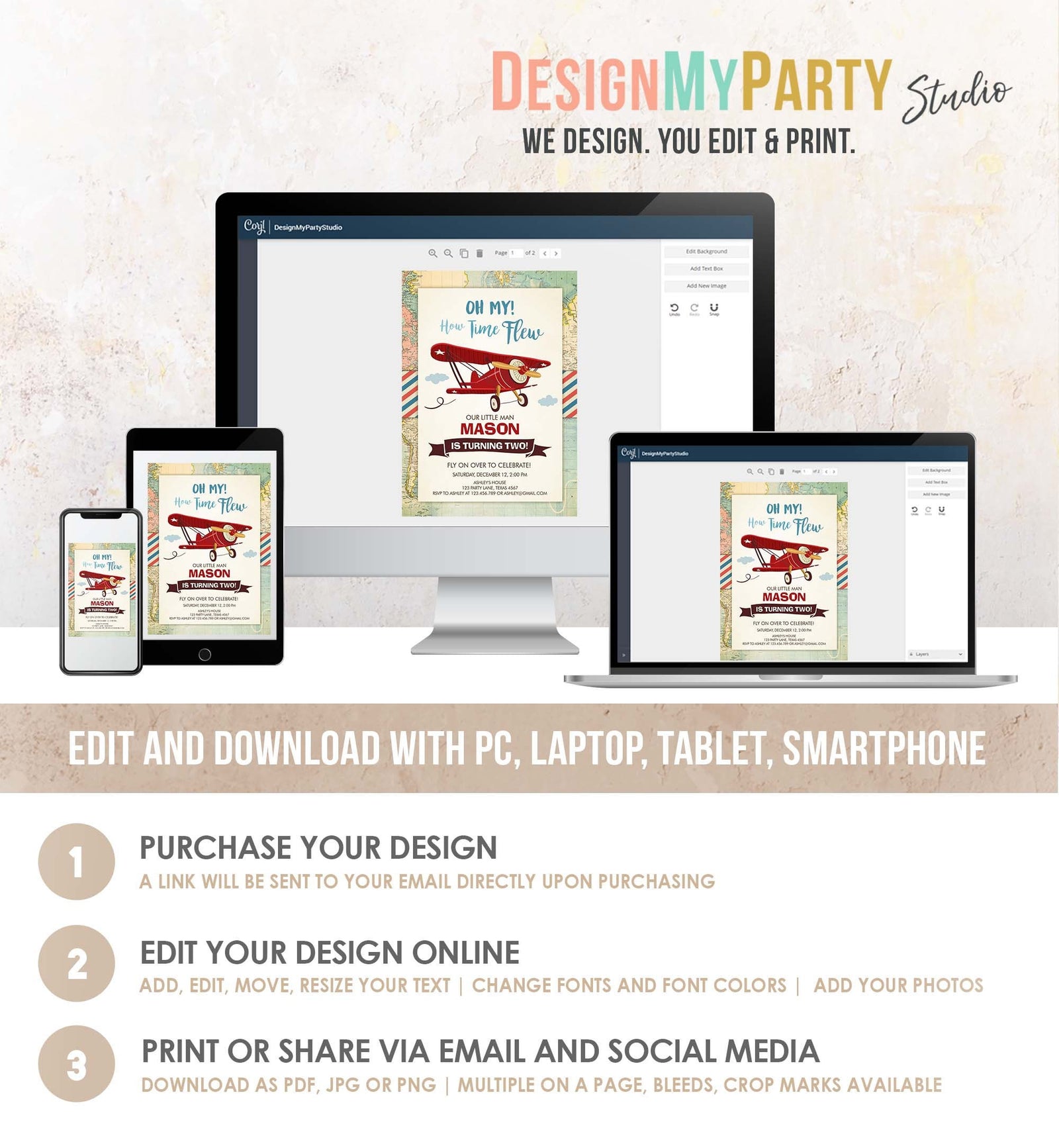 Editable Airplane Birthday Invitation Oh My Time Flew Red Airplane Second Birthday Plane Sky Digital Download Evite Template Printable 0011