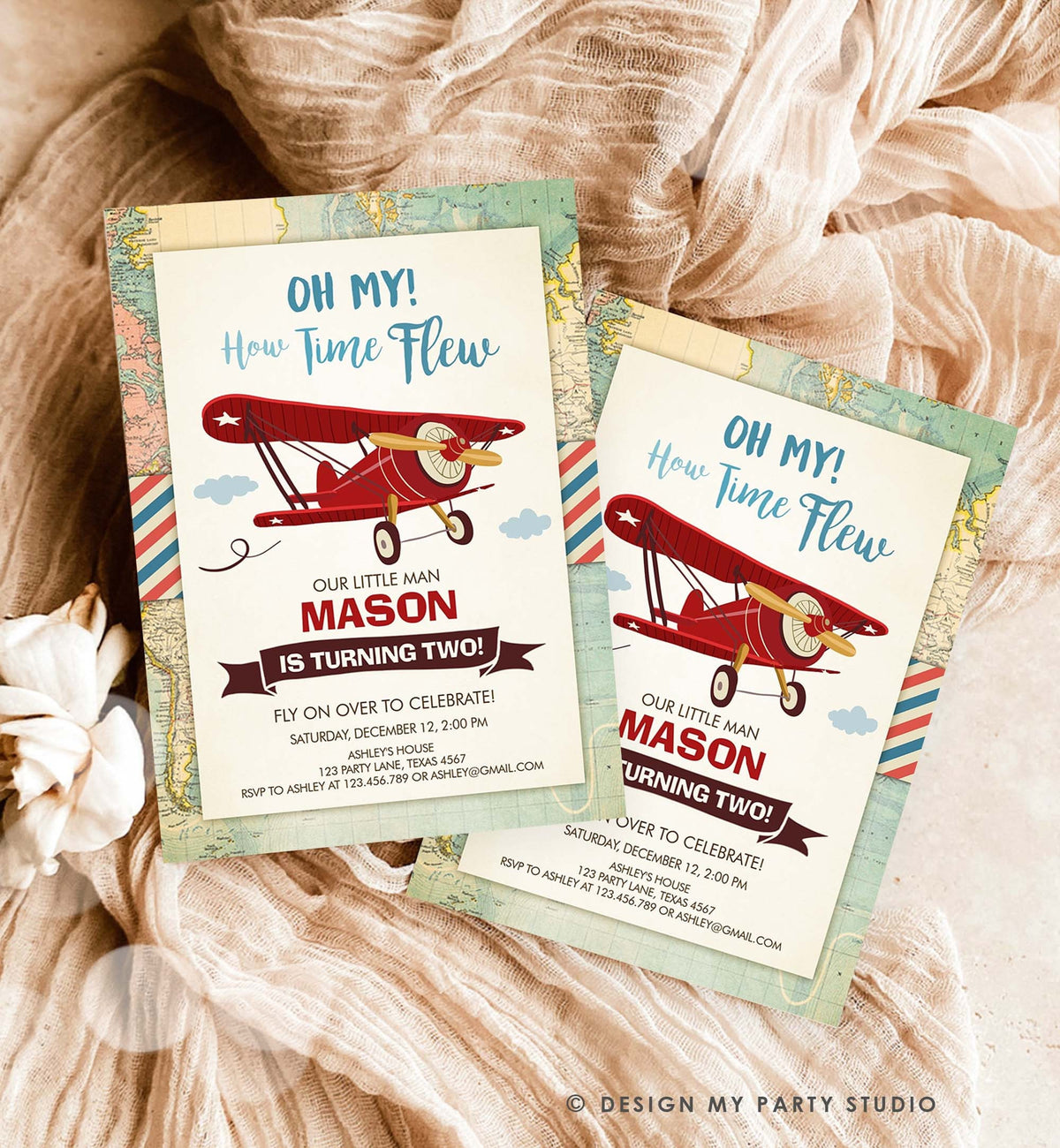Editable Airplane Birthday Invitation Oh My Time Flew Red Airplane Second Birthday Plane Sky Digital Download Evite Template Printable 0011