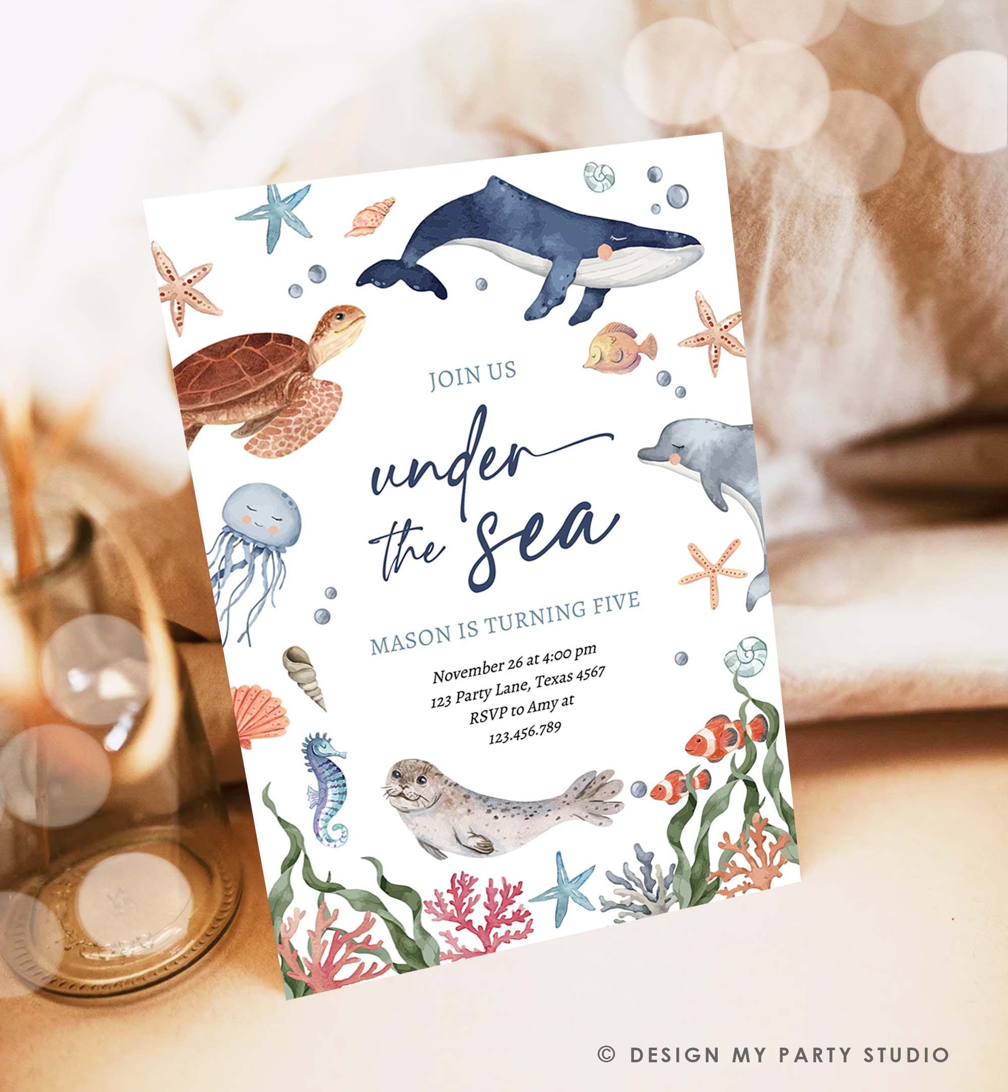 Editable Under The Sea Birthday Invitation Nautical Birthday Party Invite Kids Sea Life Ocean Animals Download Printable Evite Template 0504