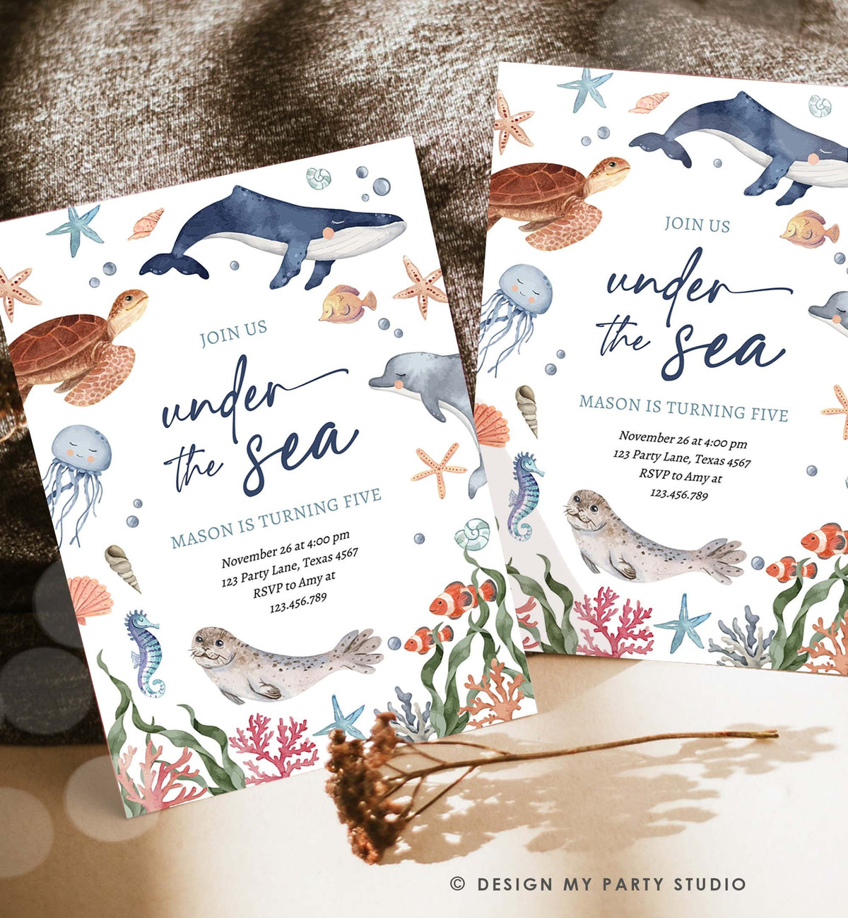Editable Under The Sea Birthday Invitation Nautical Birthday Party Invite Kids Sea Life Ocean Animals Download Printable Evite Template 0504