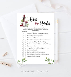 Editable Over or Under Bridal Shower Game Wine Tasting Vineyard Grapes Wedding Shower Activity Download Corjl Template Printable 0234