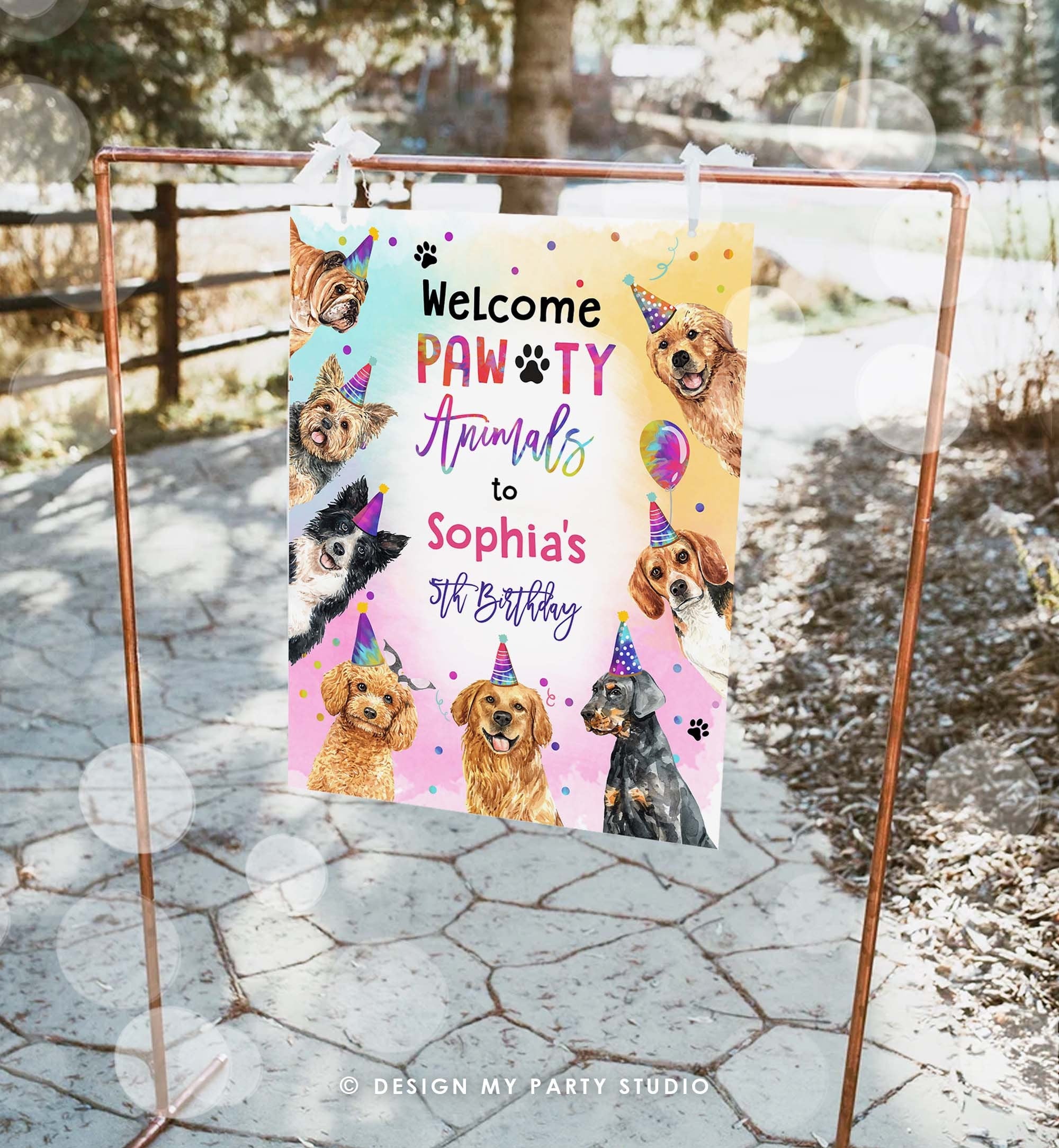 Editable Dogs Birthday Party Animals Welcome Sign Kitten Birthday Puppy Dog Pawty Animals Cute Puppies Template Corjl PRINTABLE 0460