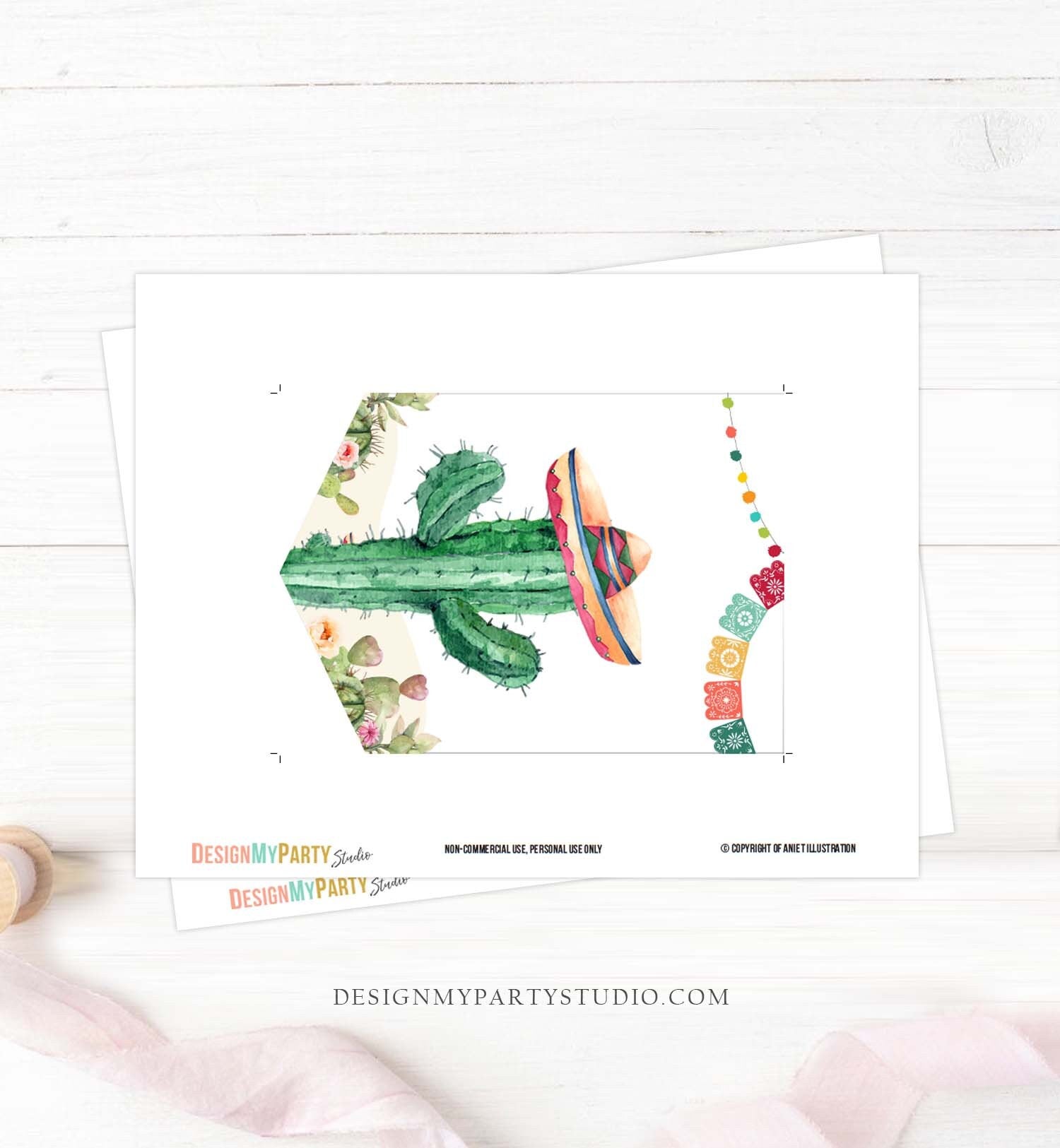 Fiesta Cactus Banner A-Z Alphabet Numbers Banner Birthday Baby Bridal Shower Succulent Mexican Party Watercolor Digital PRINTABLE 0404