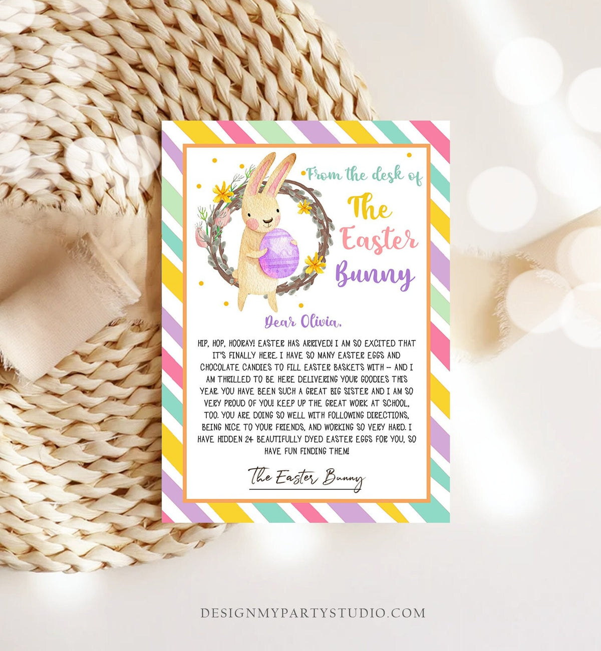 Editable Easter Bunny Letter Return Letter From The Desk Of Easter Letter Kids Easter Bunny Note Personalized Printable Template 0449