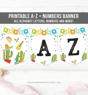 Fiesta Taco A-Z Banner Alphabet Numbers Banner Birthday Baby Shower Bridal Shower Cactus Succulent Mexican Garland PRINTABLE Digital 0161