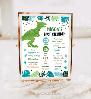 Editable Dinosaur Birthday Milestones Sign Dino Milestone Green Boy First Birthday Party Instant Download Corjl Template Printable 0389
